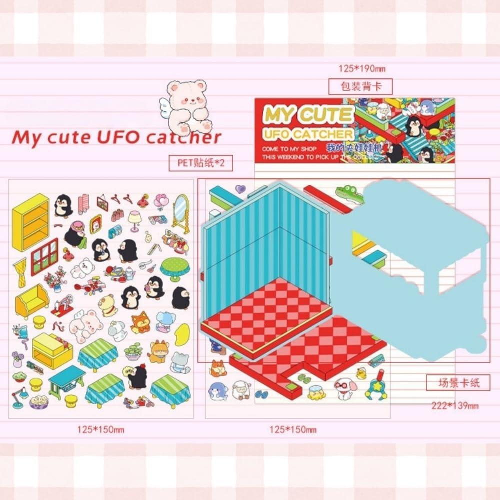Libro de Stickers 3D Kawaii - 4 Escenas Reutilizables para Niños y Adultos