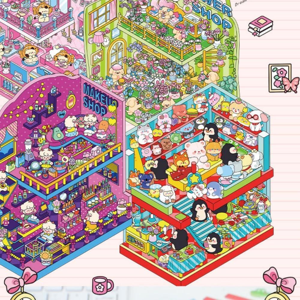 Libro de Stickers 3D Kawaii - 4 Escenas Reutilizables para Niños y Adultos