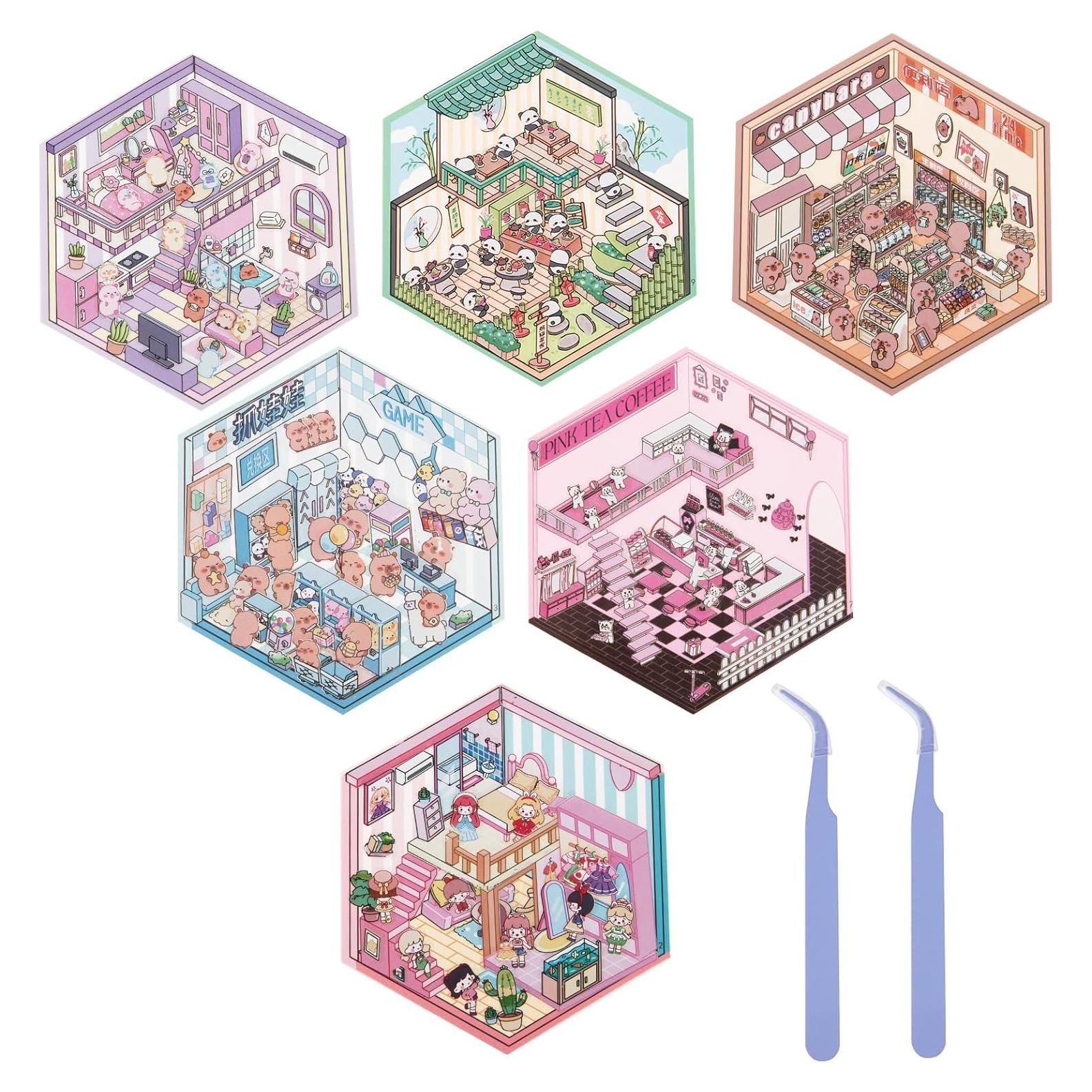 Pegatinas 3D VAIOZXE para Crear Escenas de Casa Kawaii - 6 Unidades