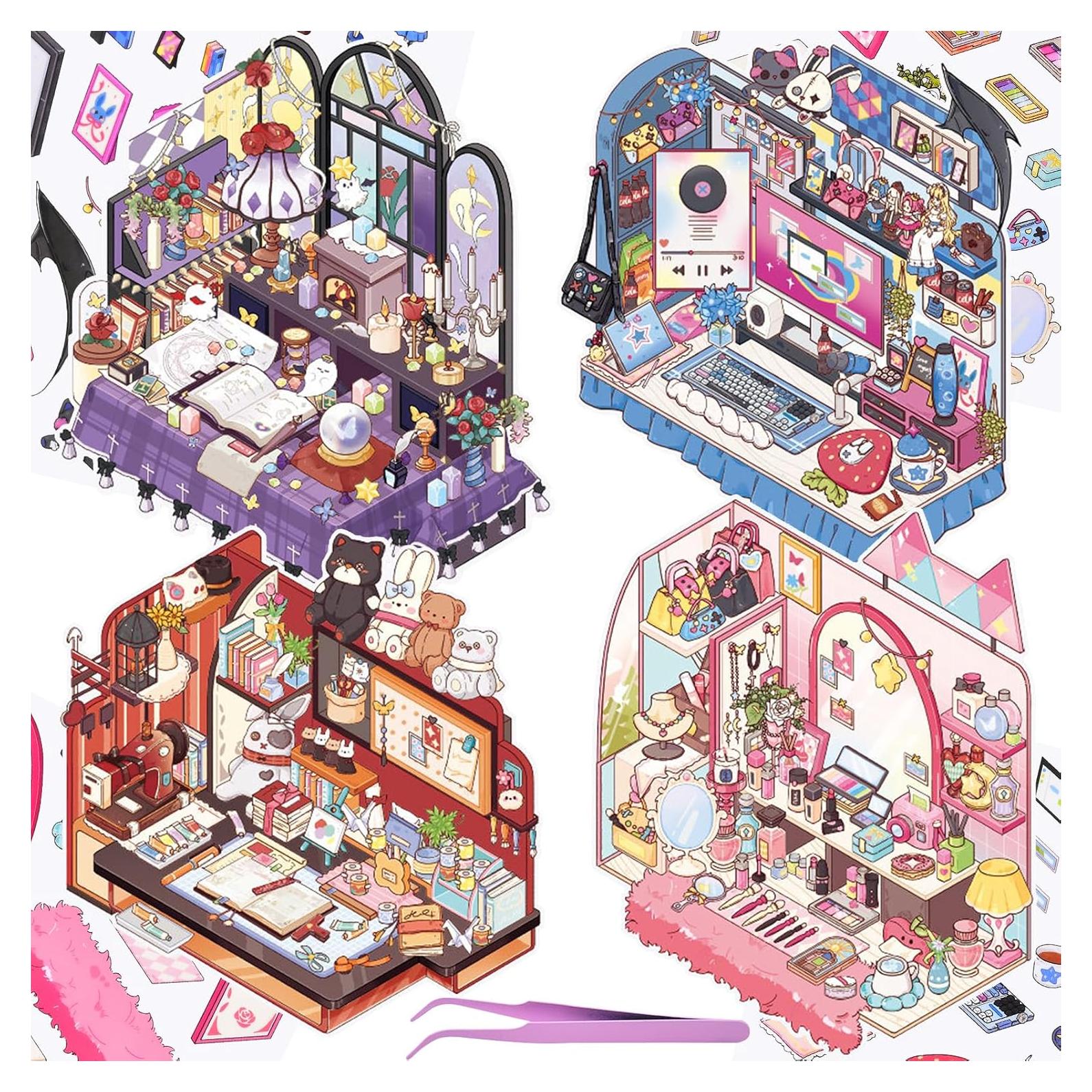 4 Juegos de Etiquetas DIY 3D Vintage BROVITI para Mini Habitaciones