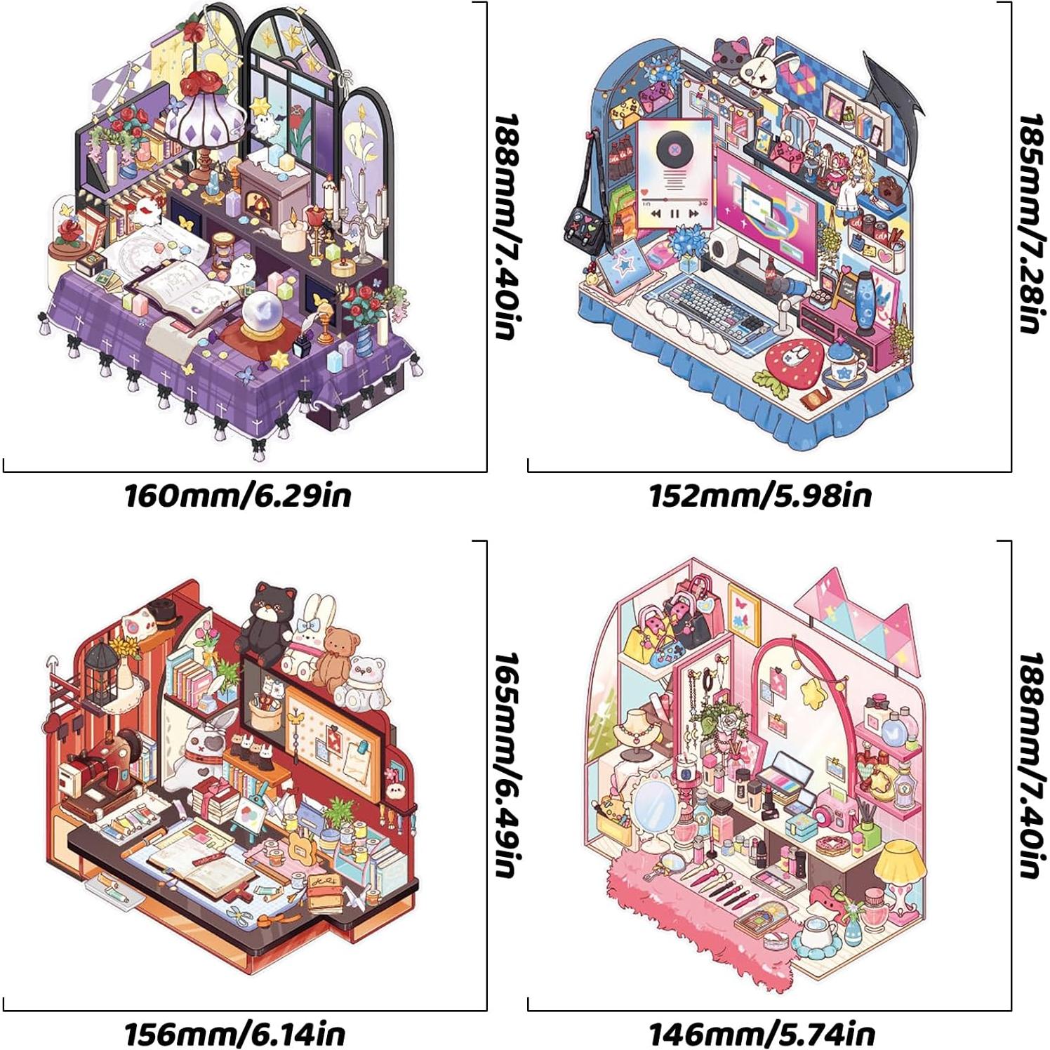 4 Juegos de Etiquetas DIY 3D Vintage BROVITI para Mini Habitaciones