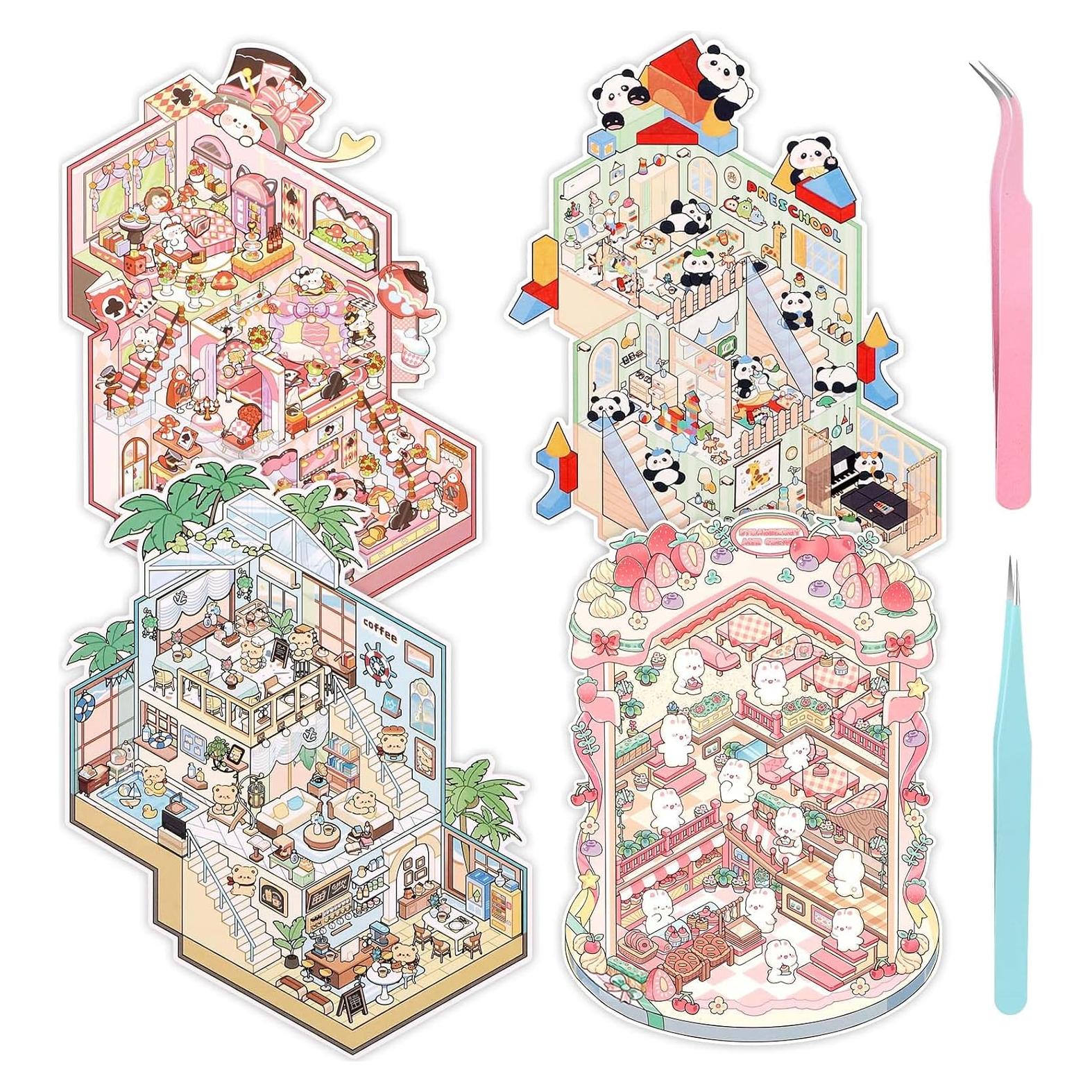 Pegatinas 3D DIY Lesmore - 4 Pcs Escenas Miniatura 28.5x19.5cm