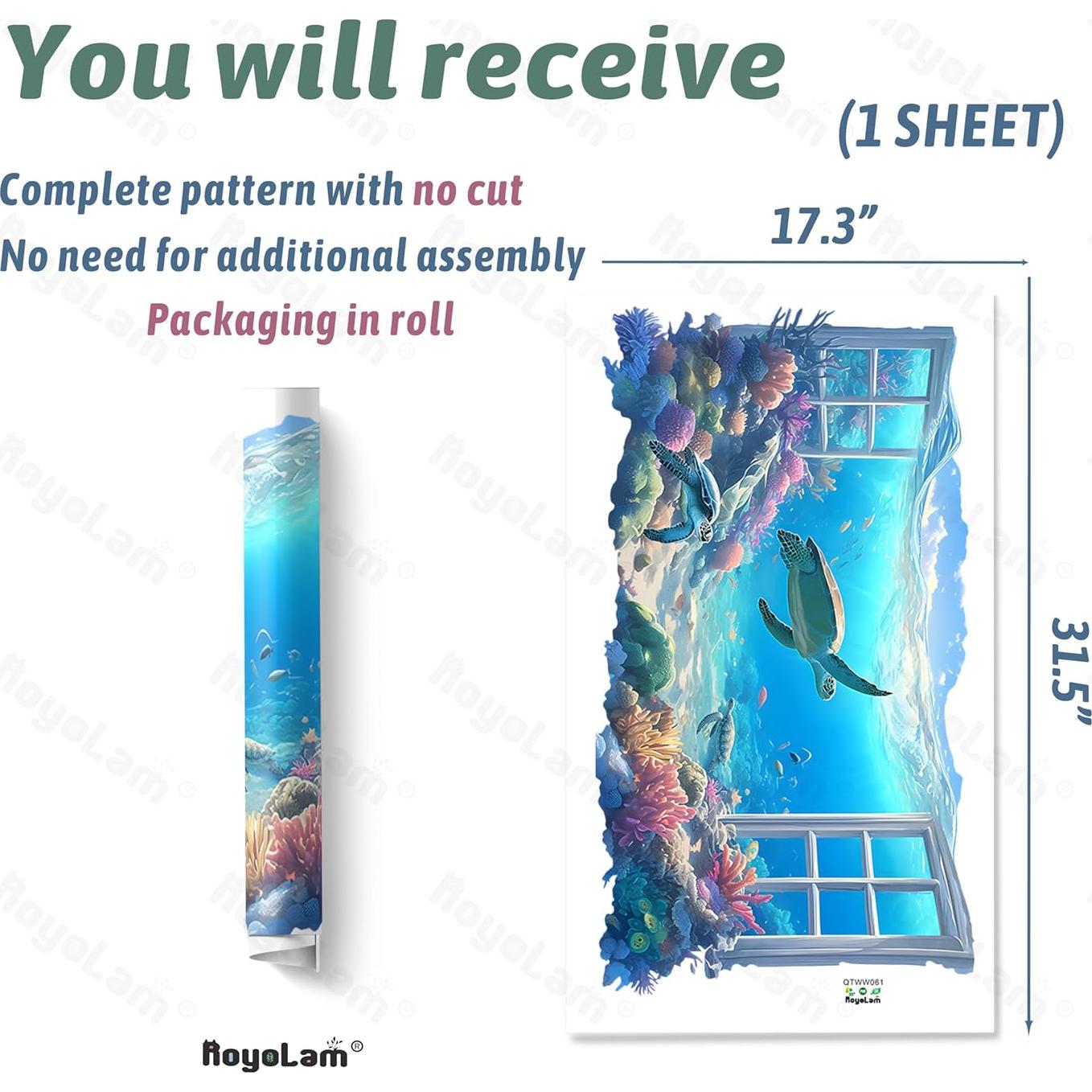 Calcomanía de Pared 3D RoyoLam Tortuga Marina 76x42cm