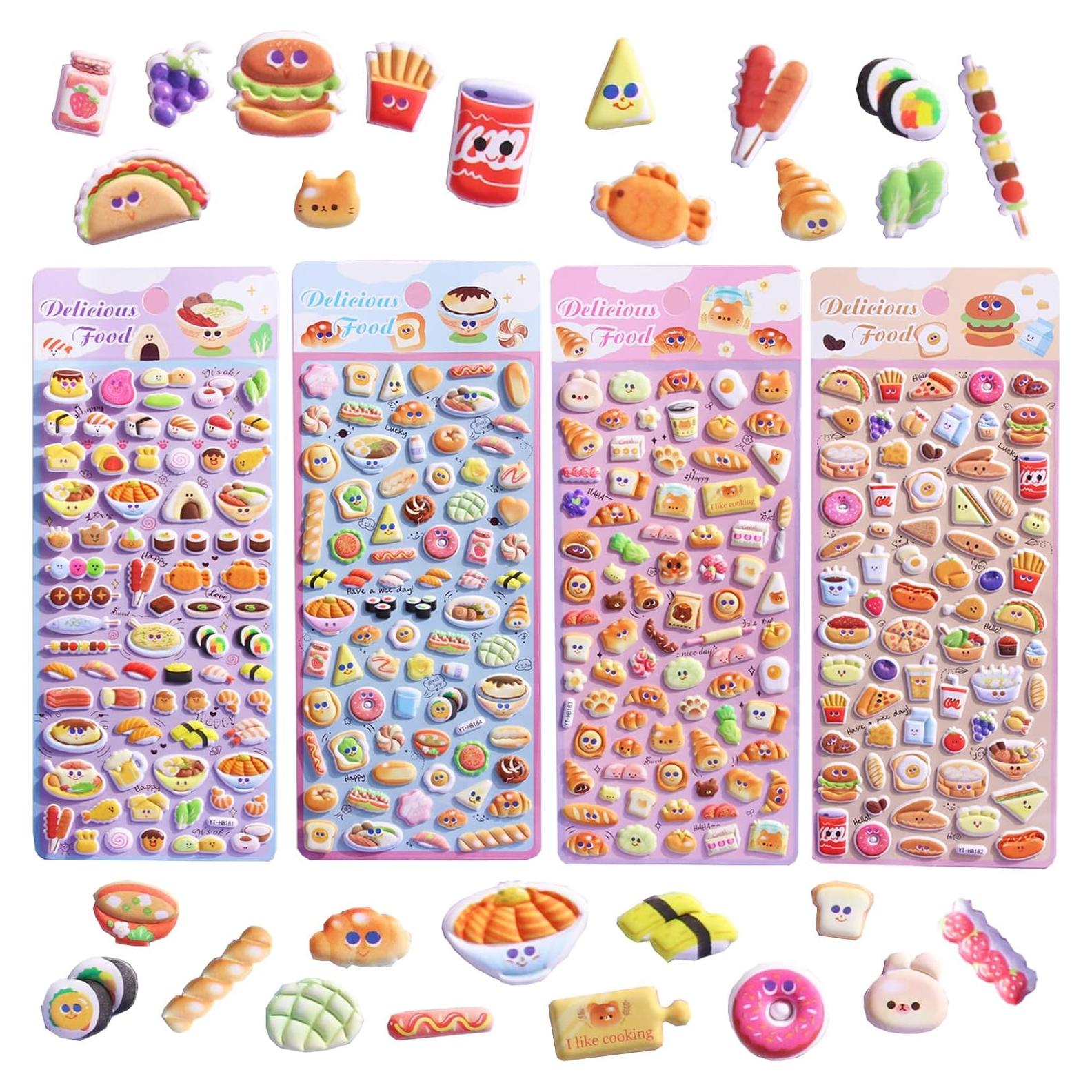 Pegatinas Puffy de Comida para Niños Sisiper - 300 Piezas