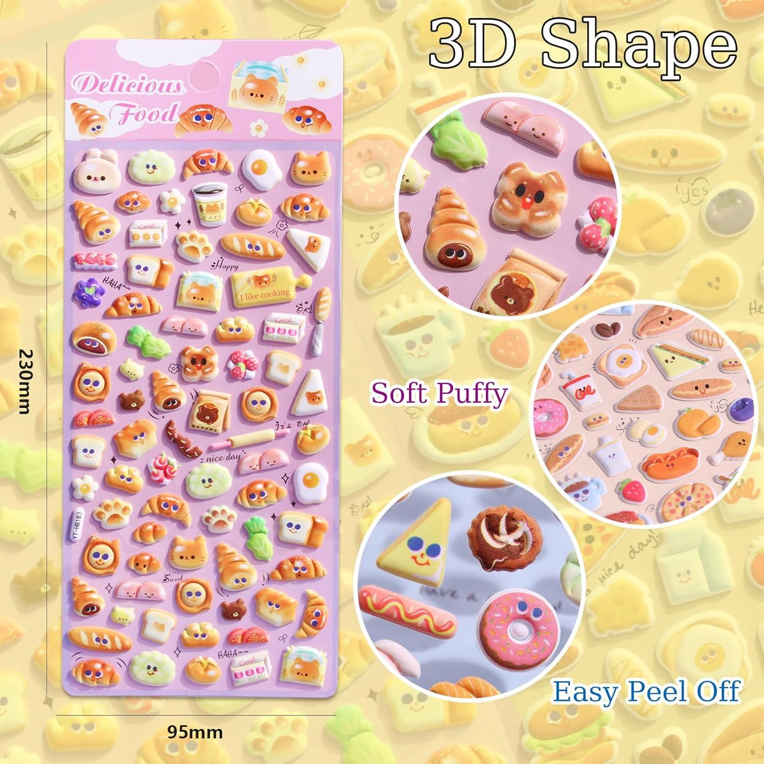 Pegatinas Puffy de Comida para Niños Sisiper - 300 Piezas