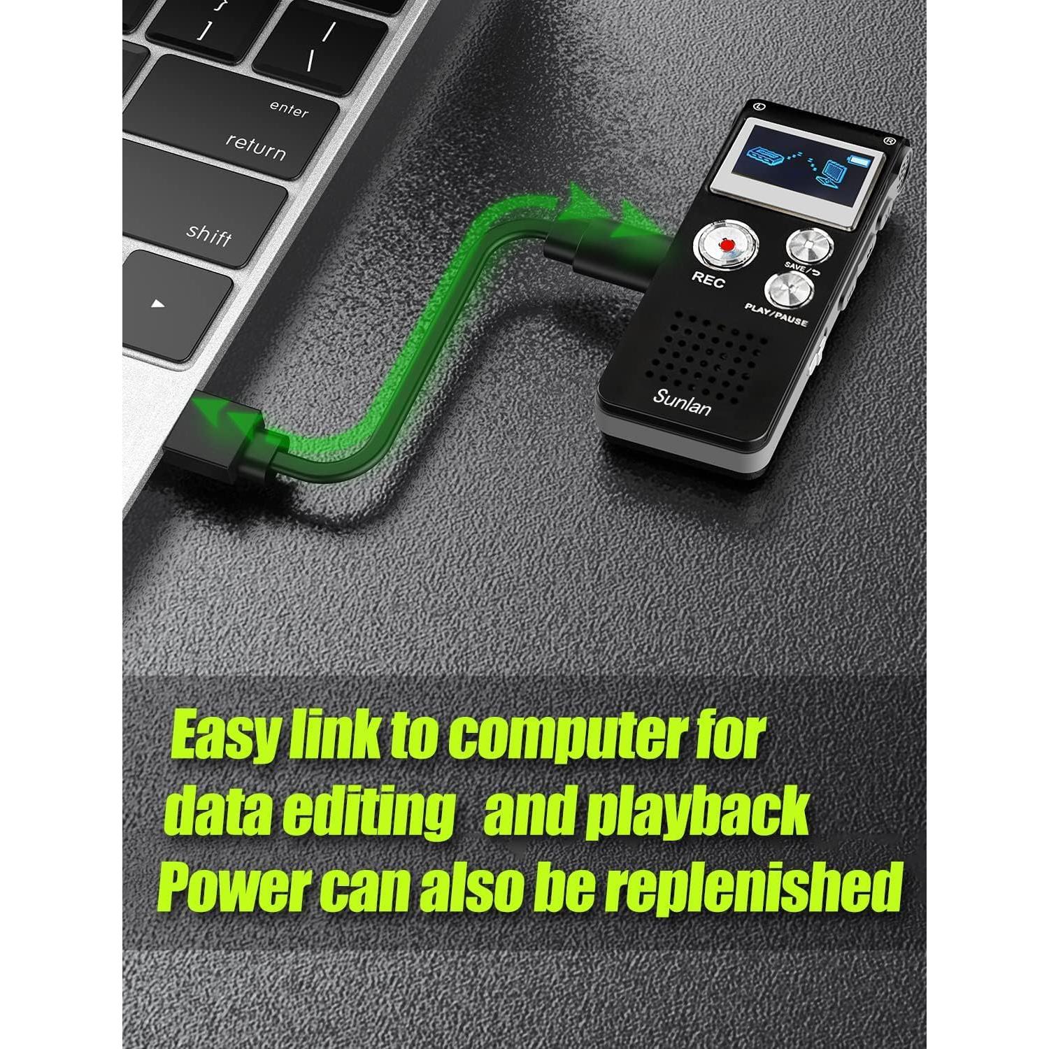 Grabadora de Voz Digital Sunlan 16GB con Reproducción USB