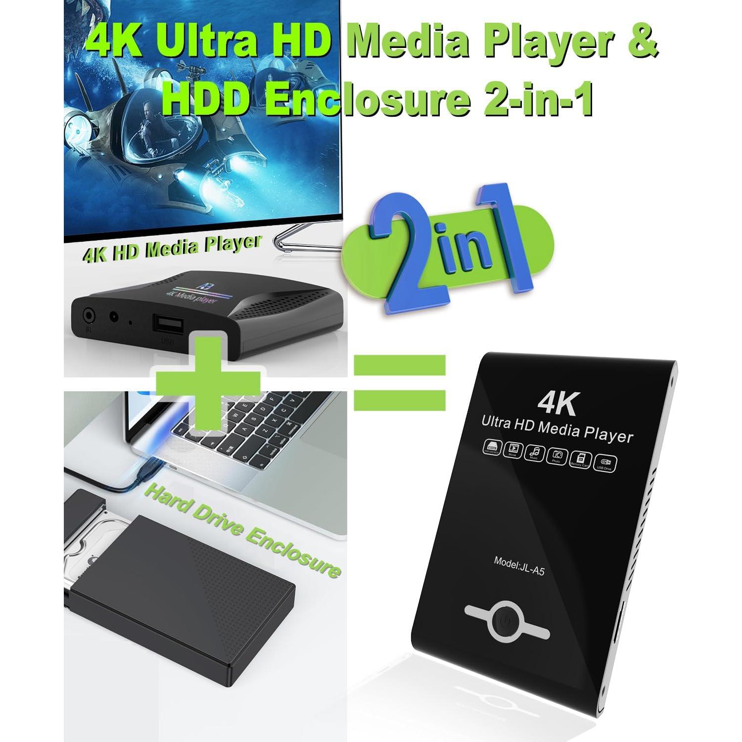 Reproductor de medios 4K Ultra HD JLZNLC A5 - HDMI, USB, SD