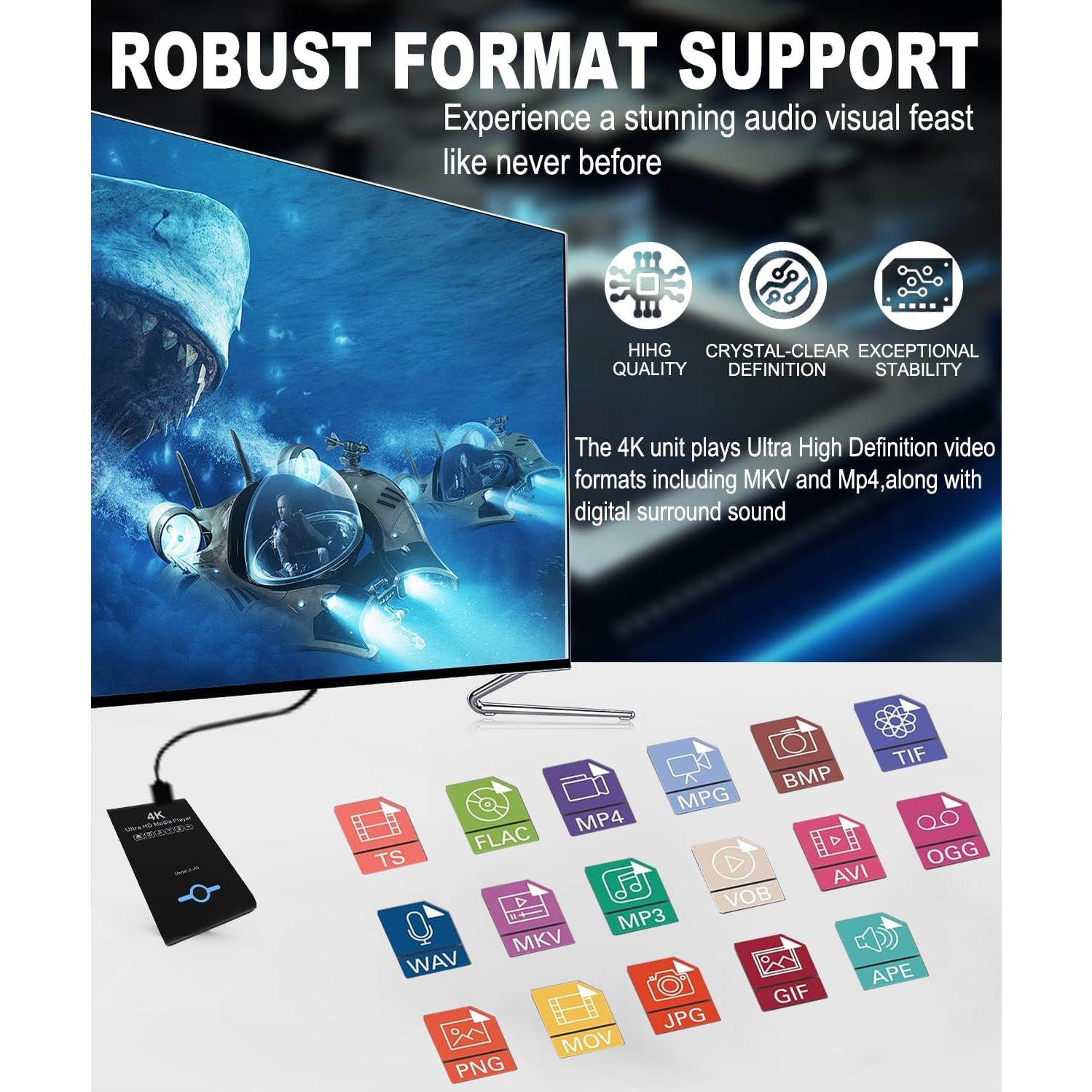 Reproductor de medios 4K Ultra HD JLZNLC A5 - HDMI, USB, SD