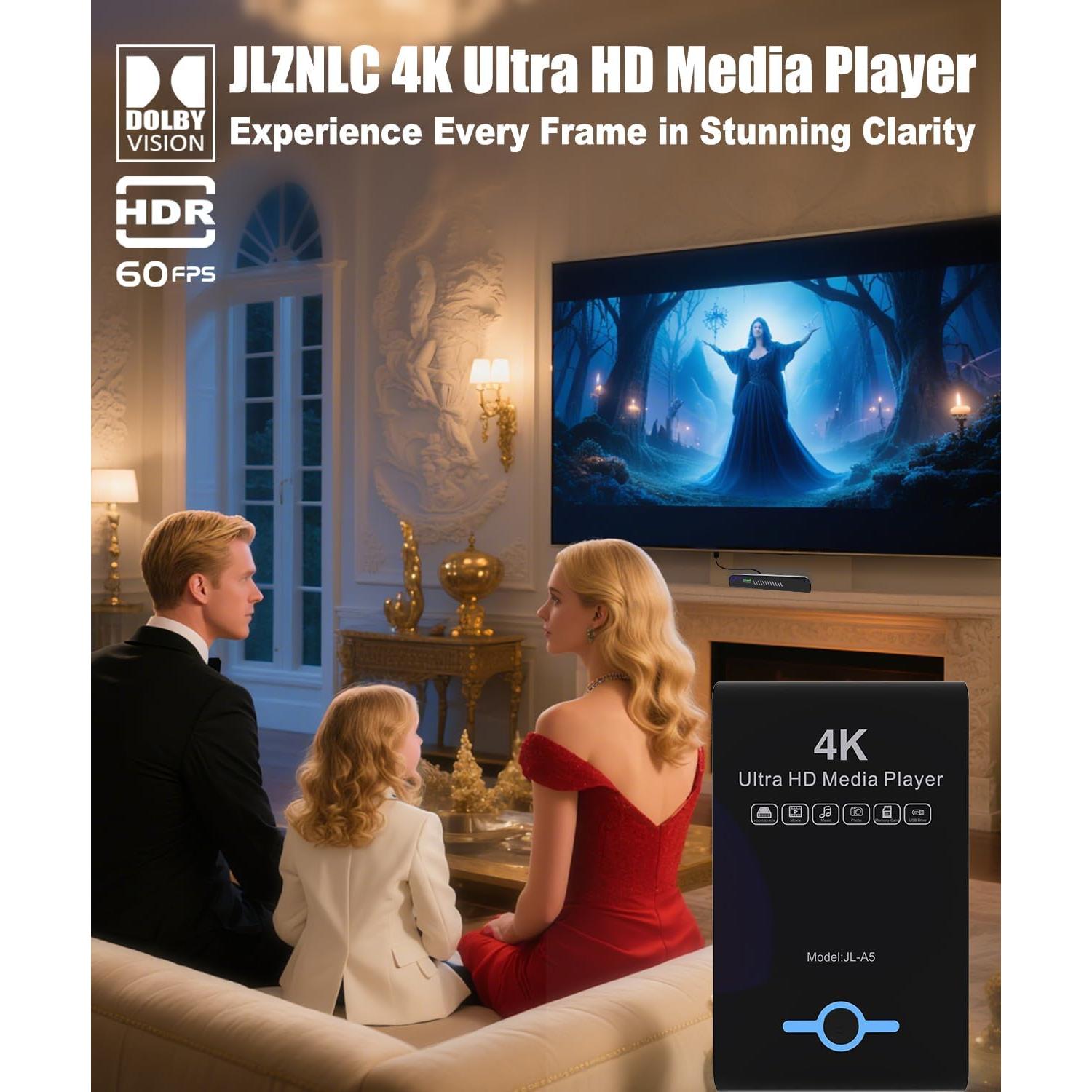 Reproductor de medios 4K Ultra HD JLZNLC A5 - HDMI, USB, SD