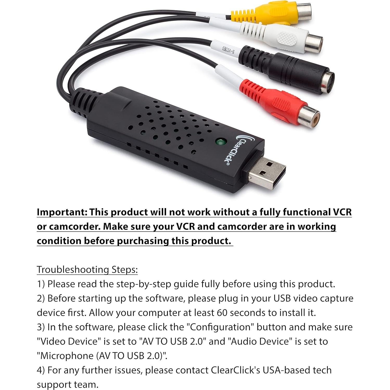 Conversor VHS a DVD ClearClick con Capturador USB y Soporte