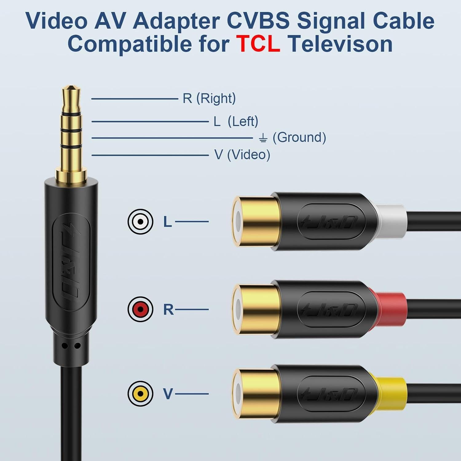 Adaptador AV 3 RCA a 3.5 mm J&D 19.81 cm para TV TCL