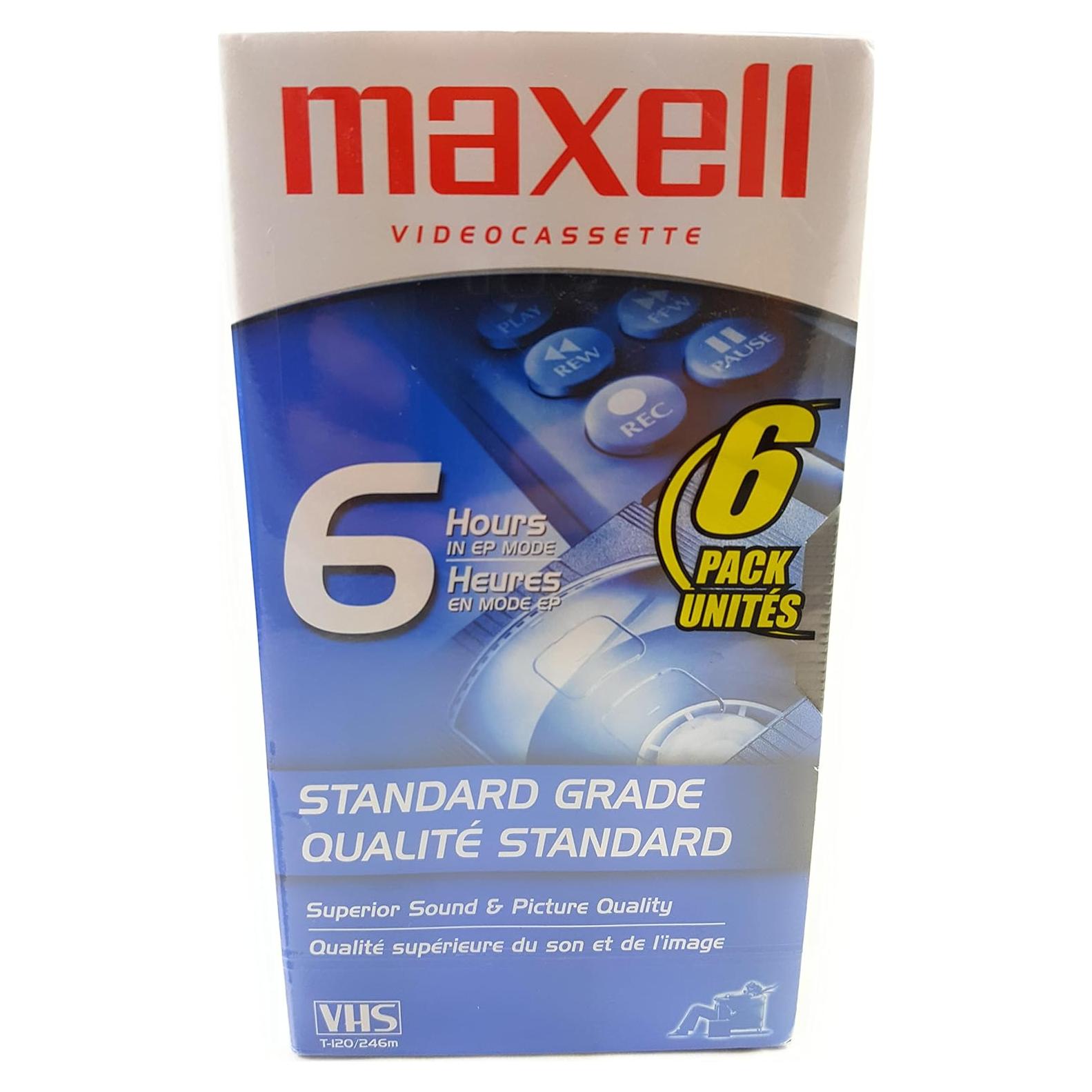 Cinta de Video VHS Maxell T-120 Grado Estándar - 6 Paquete