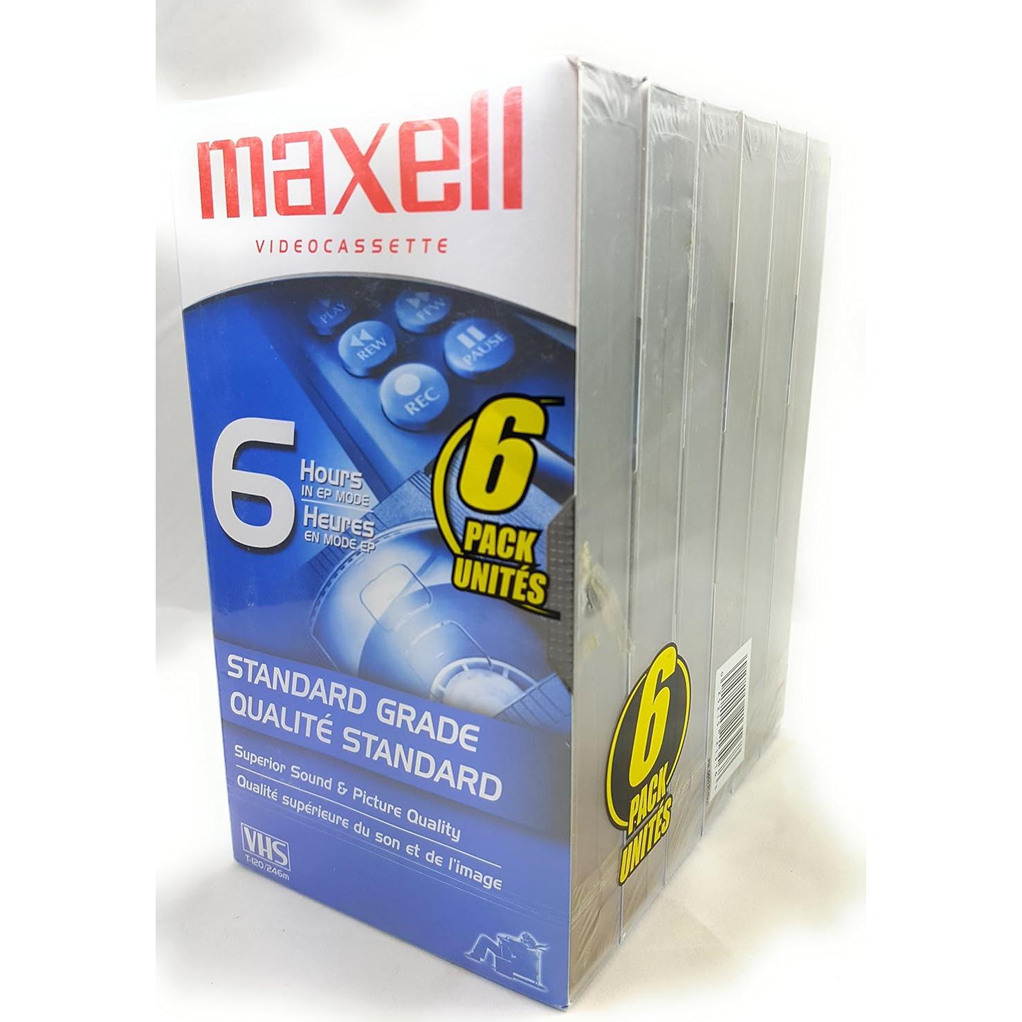 Cinta de Video VHS Maxell T-120 Grado Estándar - 6 Paquete