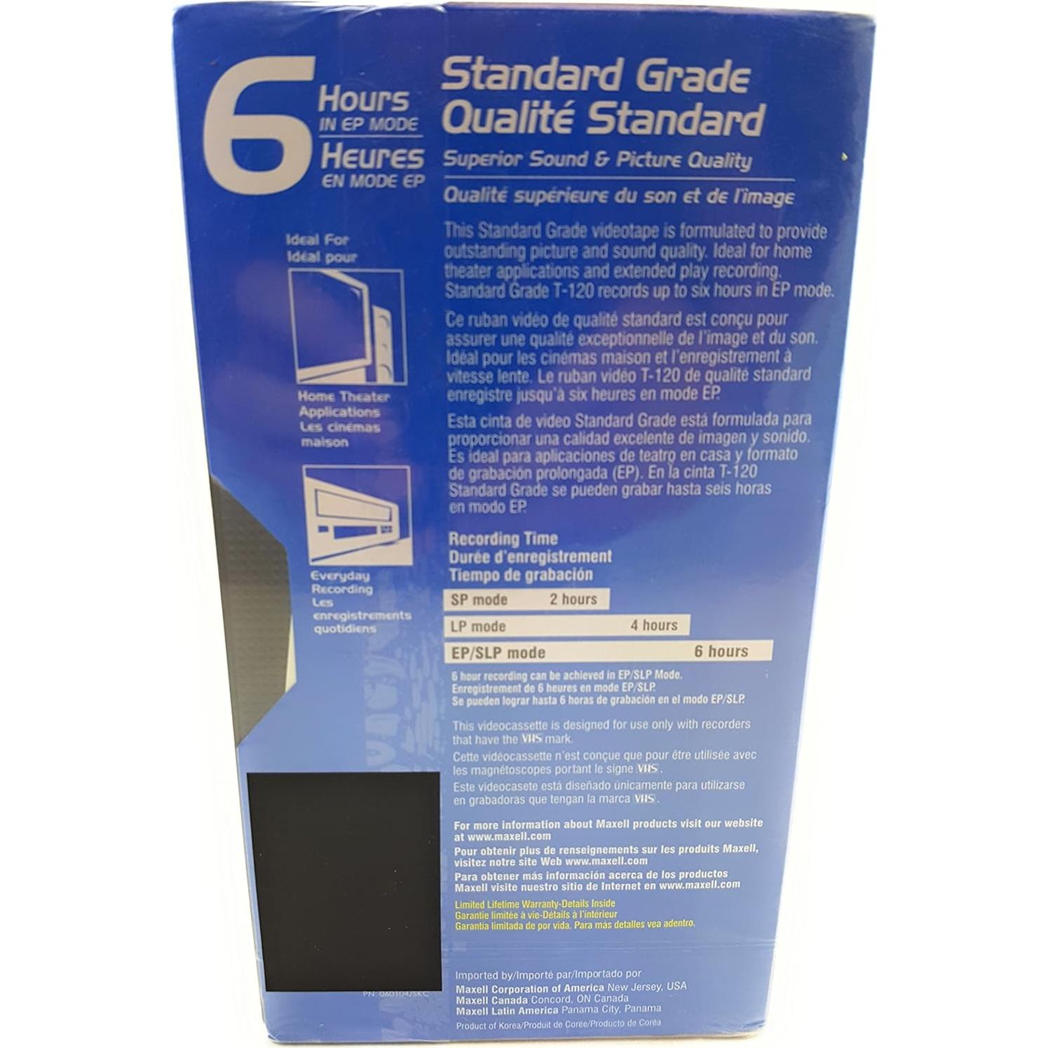 Cinta de Video VHS Maxell T-120 Grado Estándar - 6 Paquete