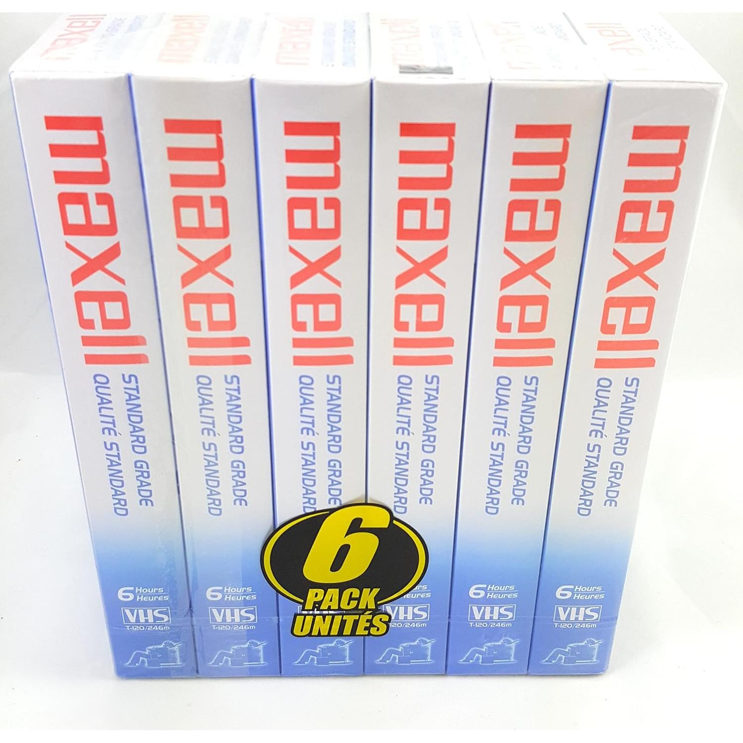 Cinta de Video VHS Maxell T-120 Grado Estándar - 6 Paquete