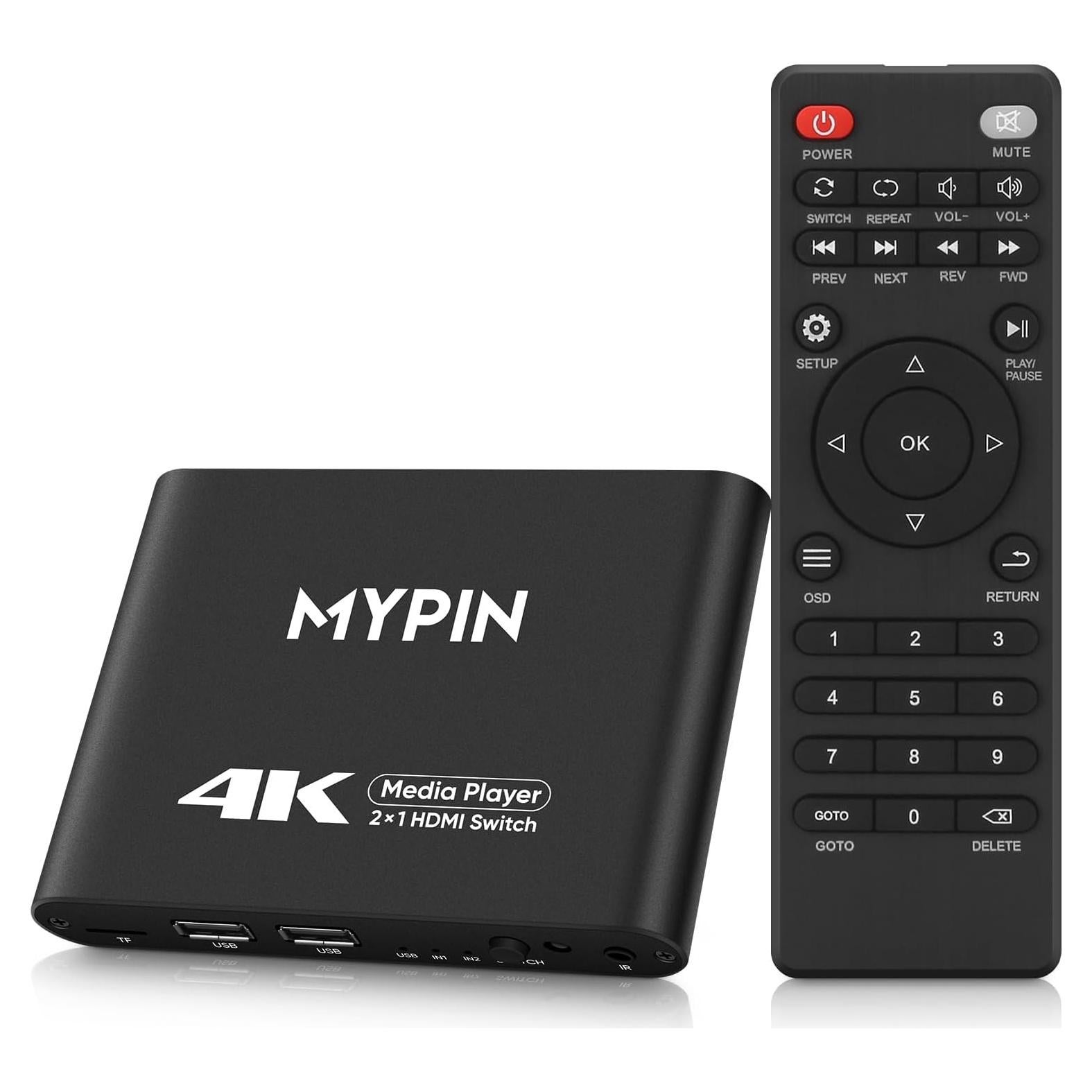 Reproductor Multimedia 4K MYPIN con Interruptor HDMI 2 Puertos