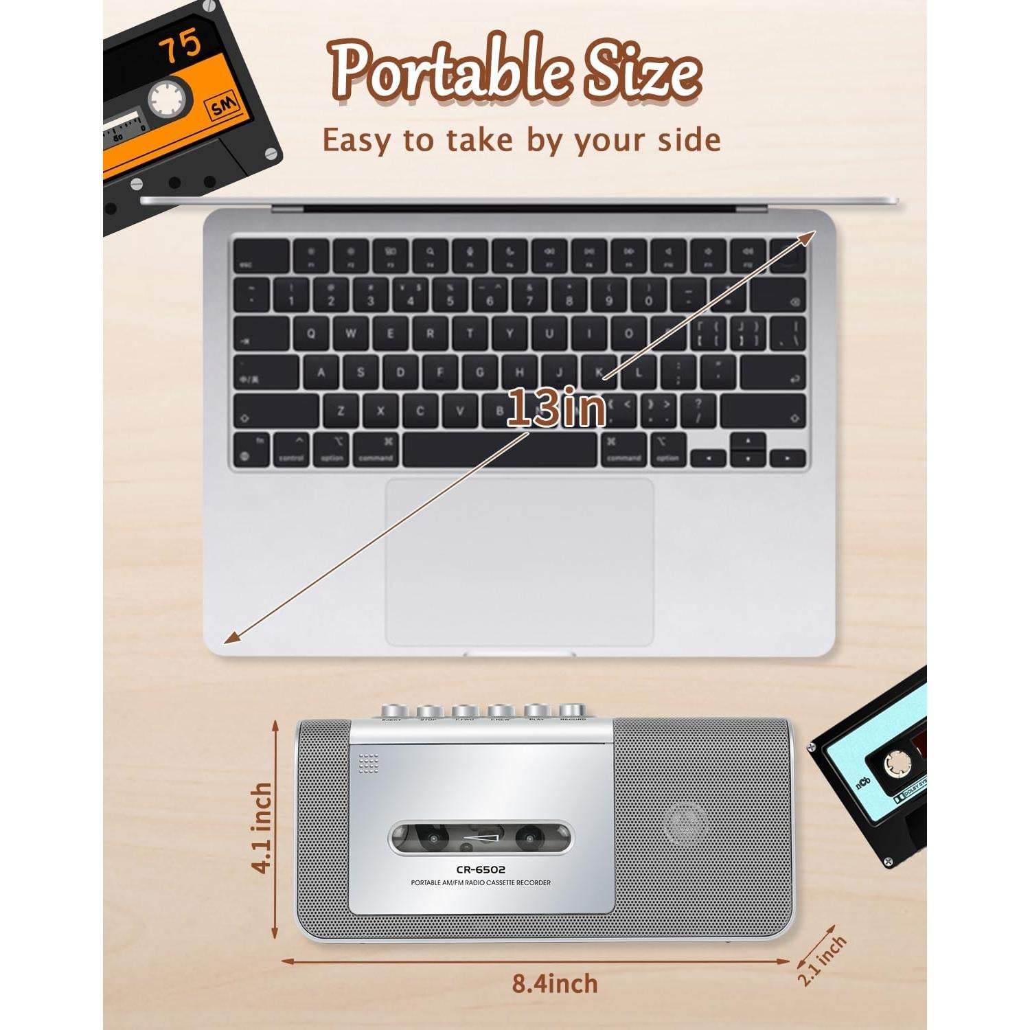 Grabadora de Cinta Portátil Dingmi 6502 con AM/FM y Altavoz