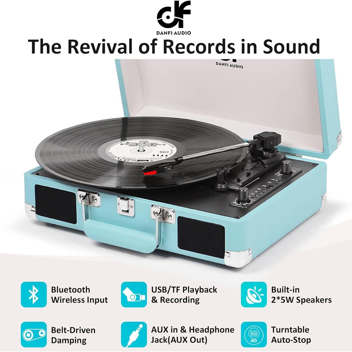 Reproductor de Vinilo Portátil DANFI AUDIO TE-2021 Bluetooth 3 Velocidades