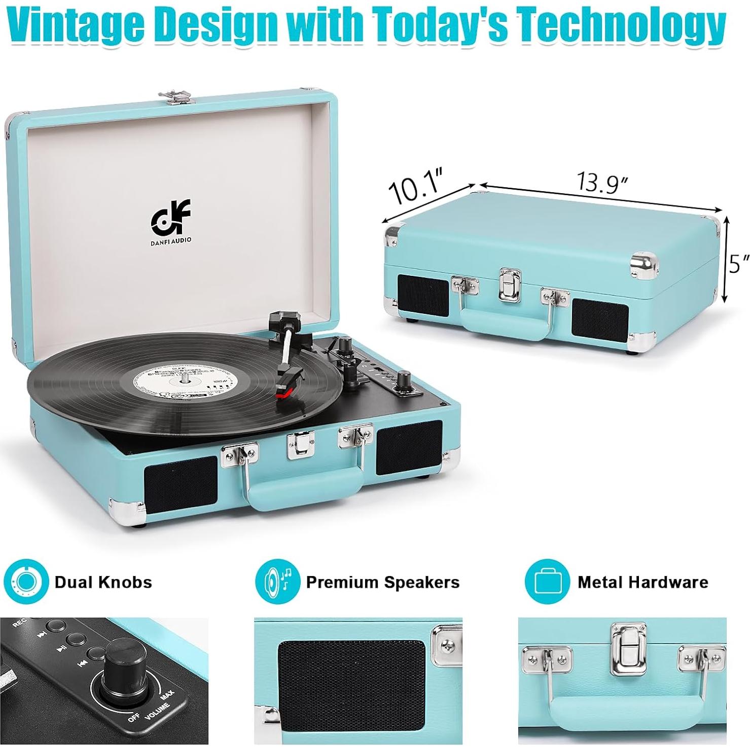 Reproductor de Vinilo Portátil DANFI AUDIO TE-2021 Bluetooth 3 Velocidades