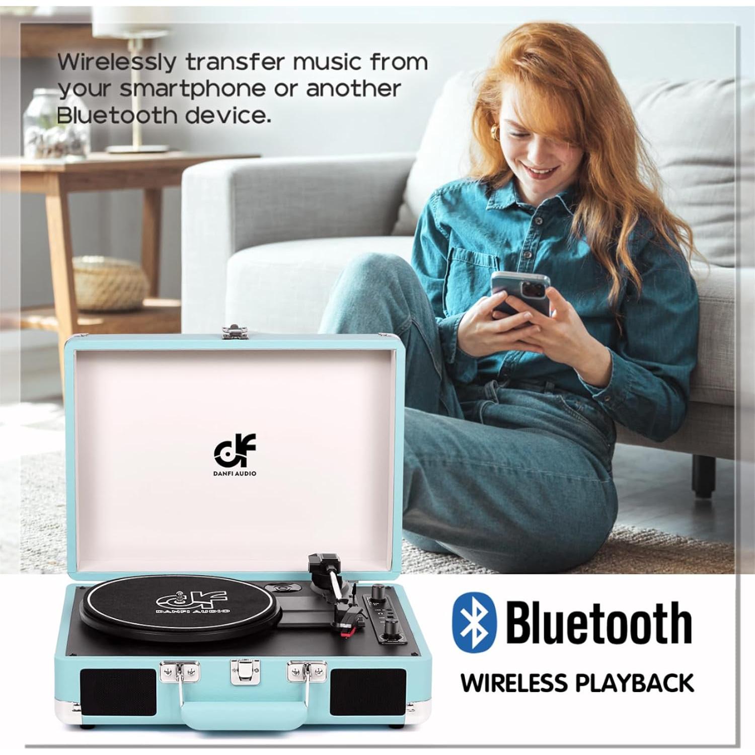 Reproductor de Vinilo Portátil DANFI AUDIO TE-2021 Bluetooth 3 Velocidades