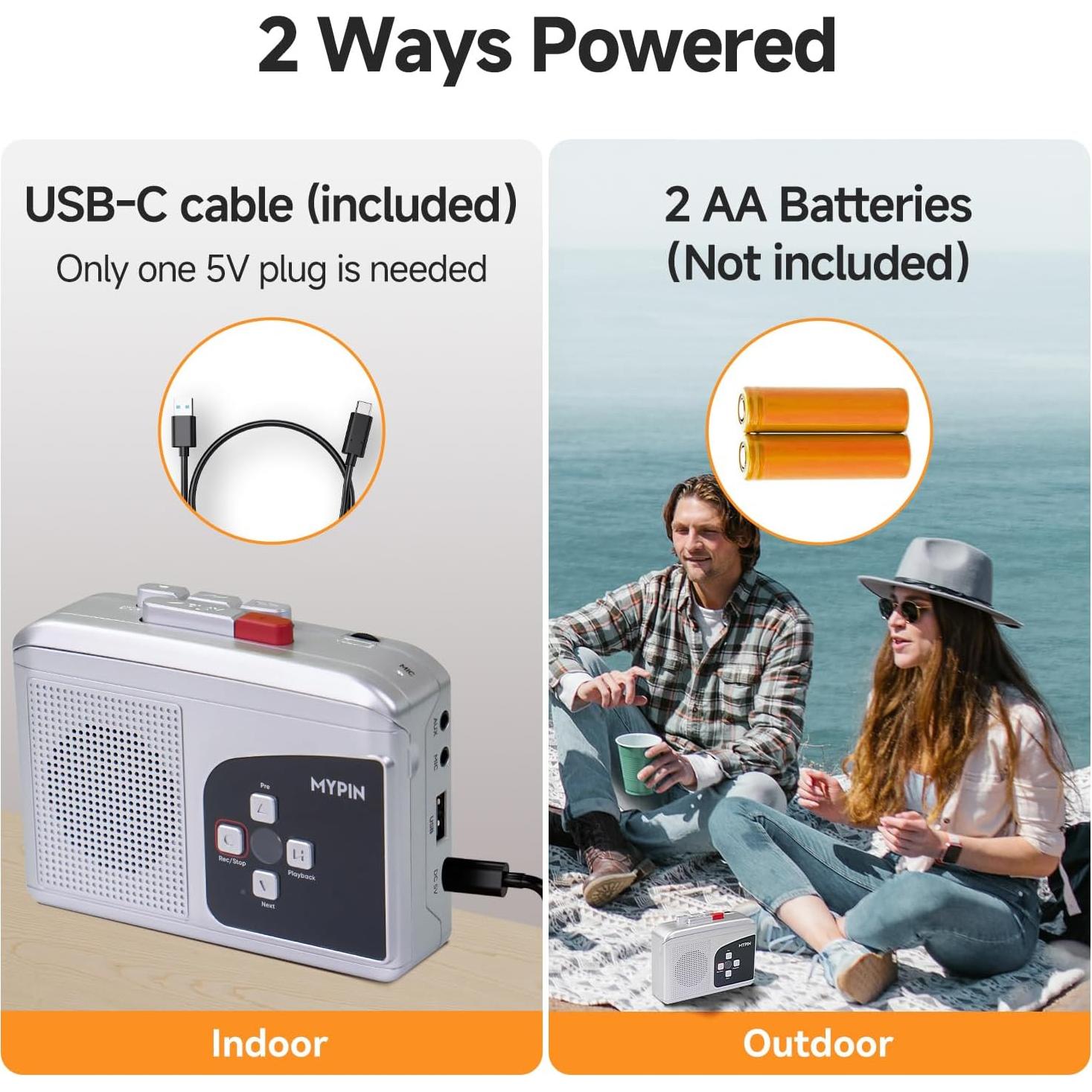 Grabadora de Cinta Estéreo Portátil MYPIN, Convierte a MP3