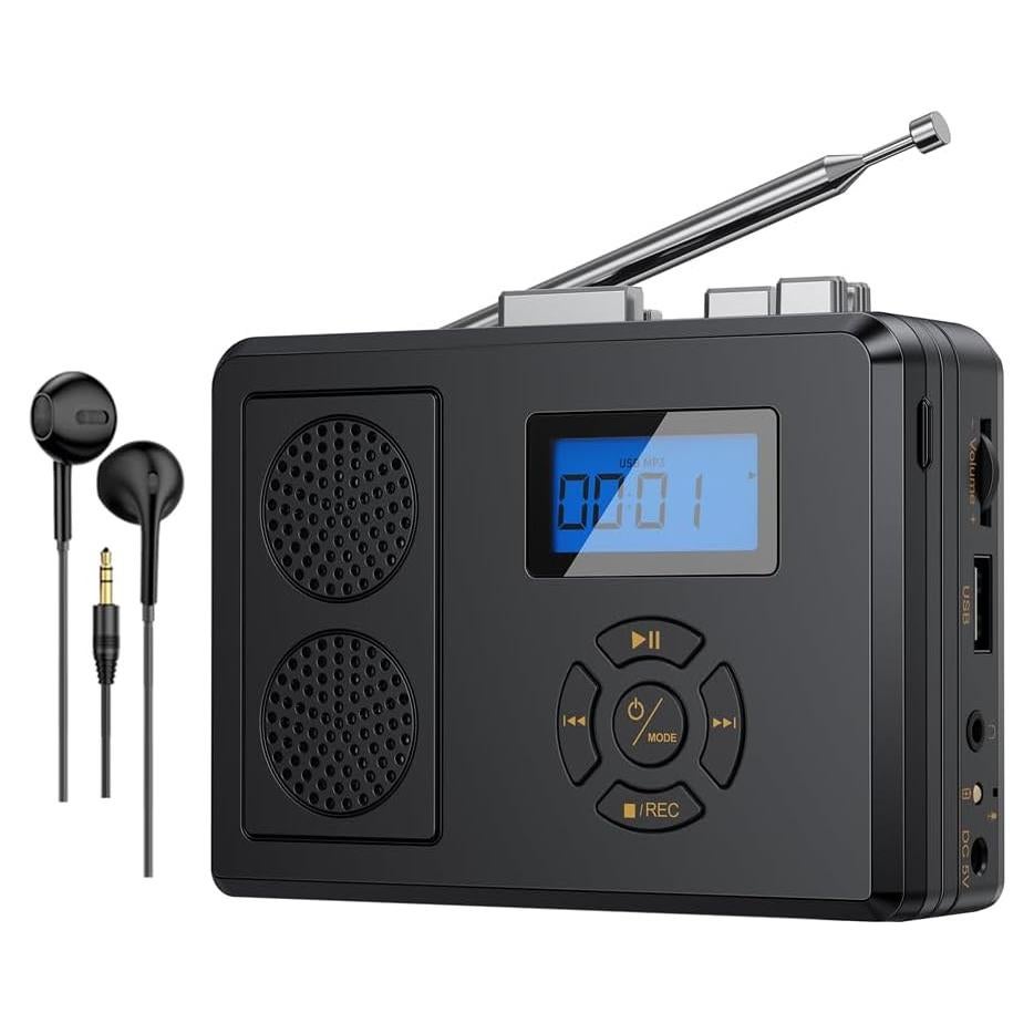 Reproductor de Cinta de Casete Portátil Hernido con Radio FM y USB