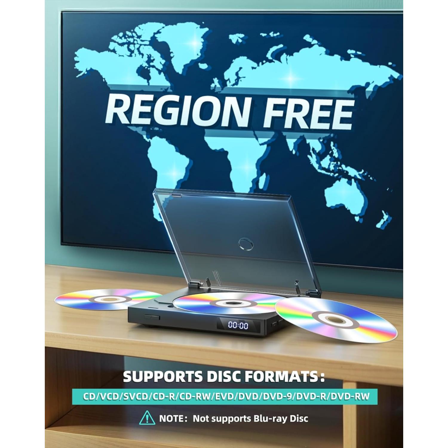 Reproductor de DVD Mini SHIWAKOTO HDMI 1080P USB AV Negro