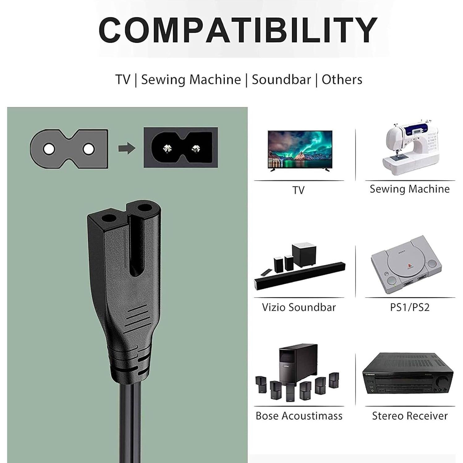 Cable de Alimentación CA 2 Clavijas para DVD Panasonic PV-D4735S