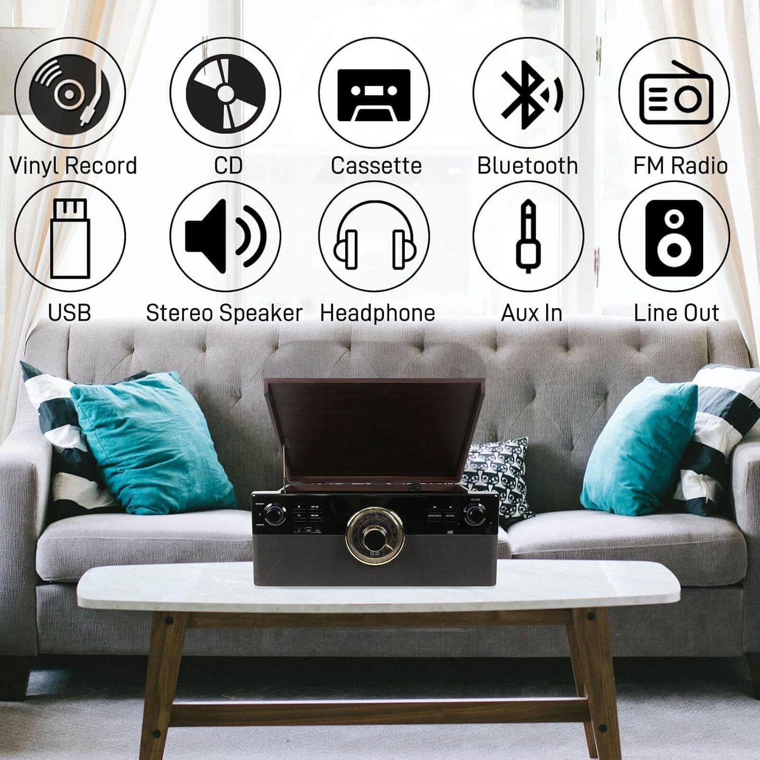 Reproductor de Vinilo Bluetooth DL 10-en-1 con Altavoces 8.06kg