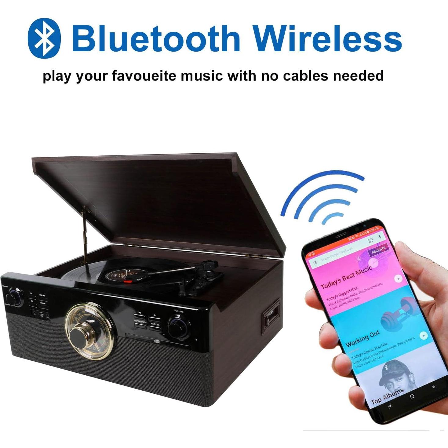 Reproductor de Vinilo Bluetooth DL 10-en-1 con Altavoces 8.06kg