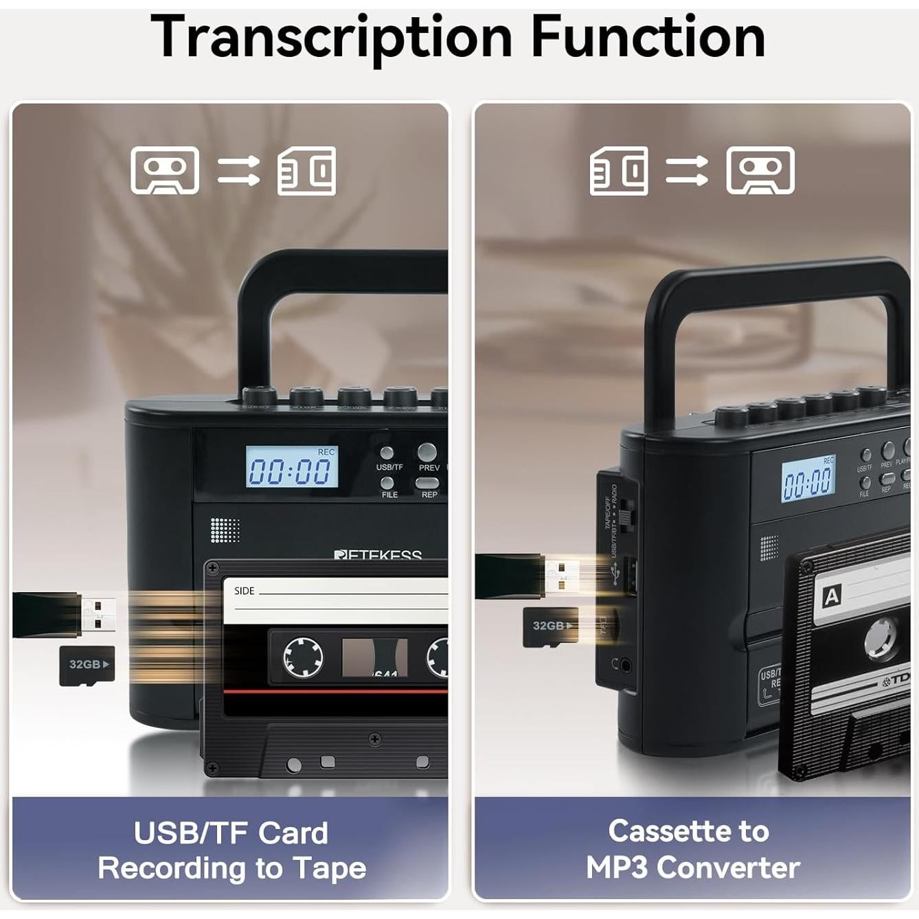Reproductor de Cinta Retekess TR641 - Radio AM/FM, USB/TF, Inalámbrico