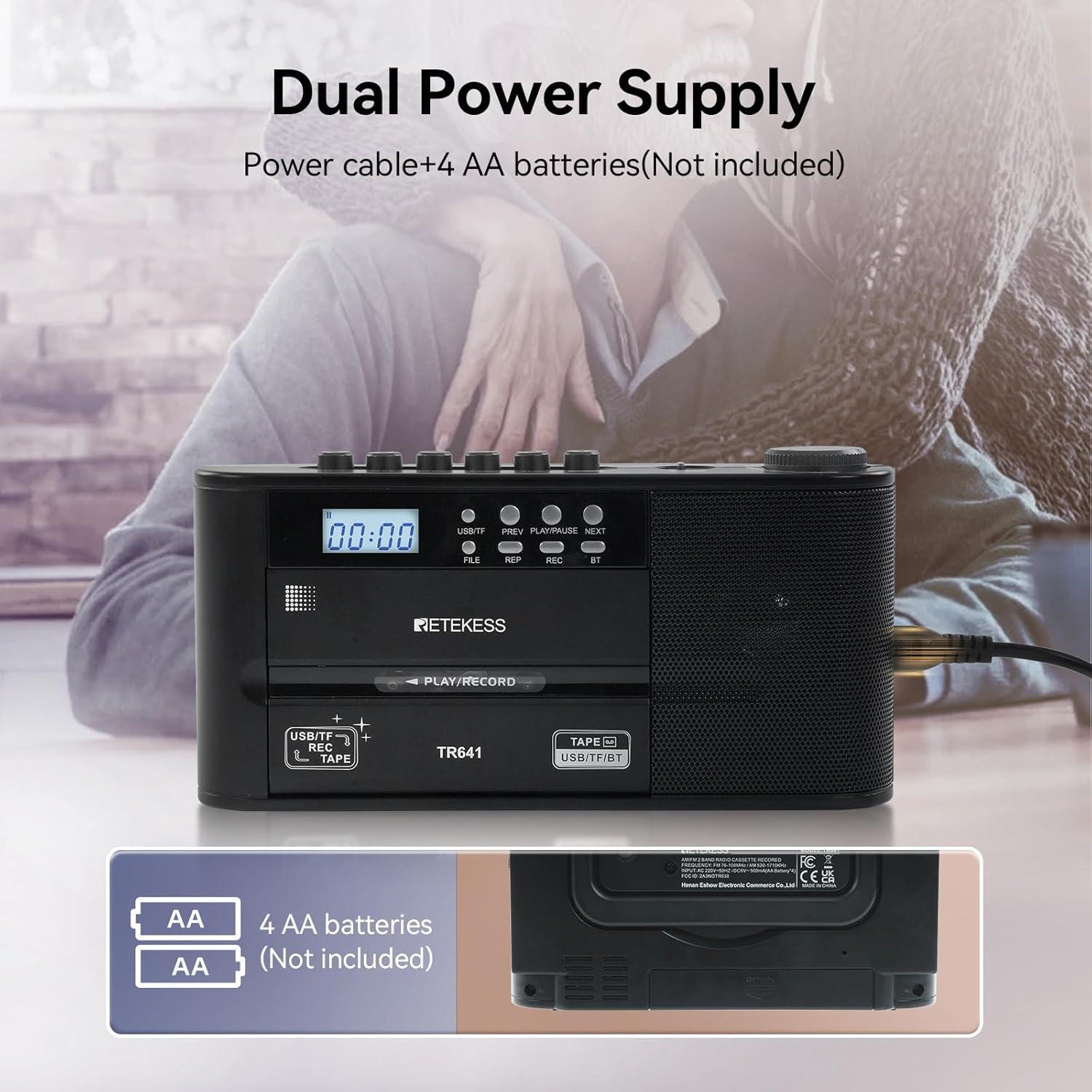 Reproductor de Cinta Retekess TR641 - Radio AM/FM, USB/TF, Inalámbrico