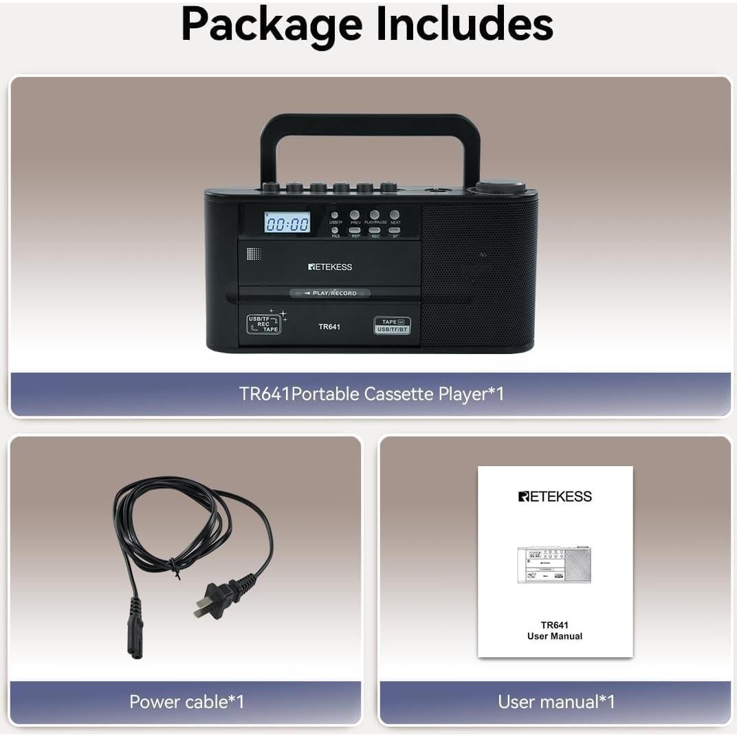 Reproductor de Cinta Retekess TR641 - Radio AM/FM, USB/TF, Inalámbrico