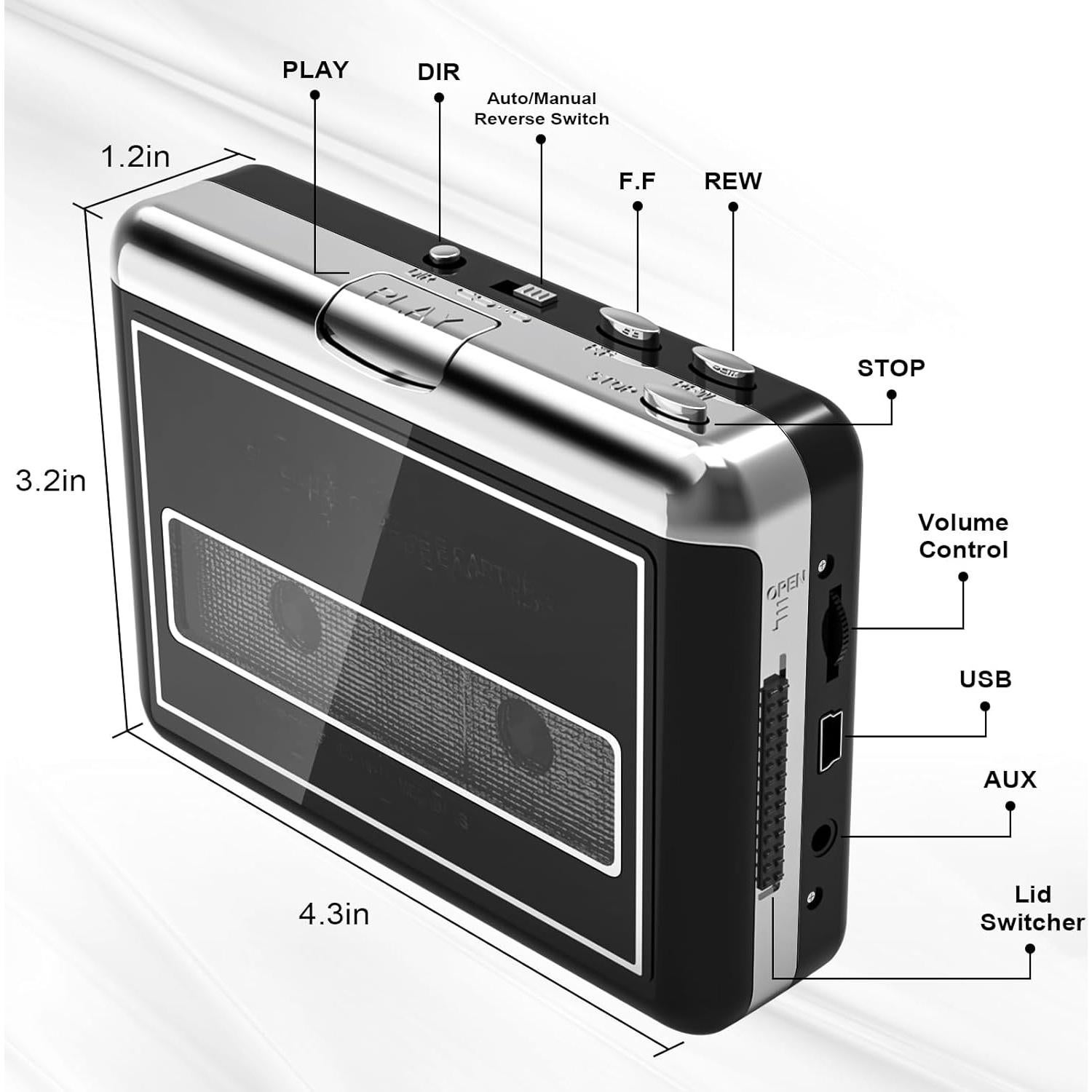 Reproductor de Cinta Mersoco Digital a MP3, Portátil, Negro