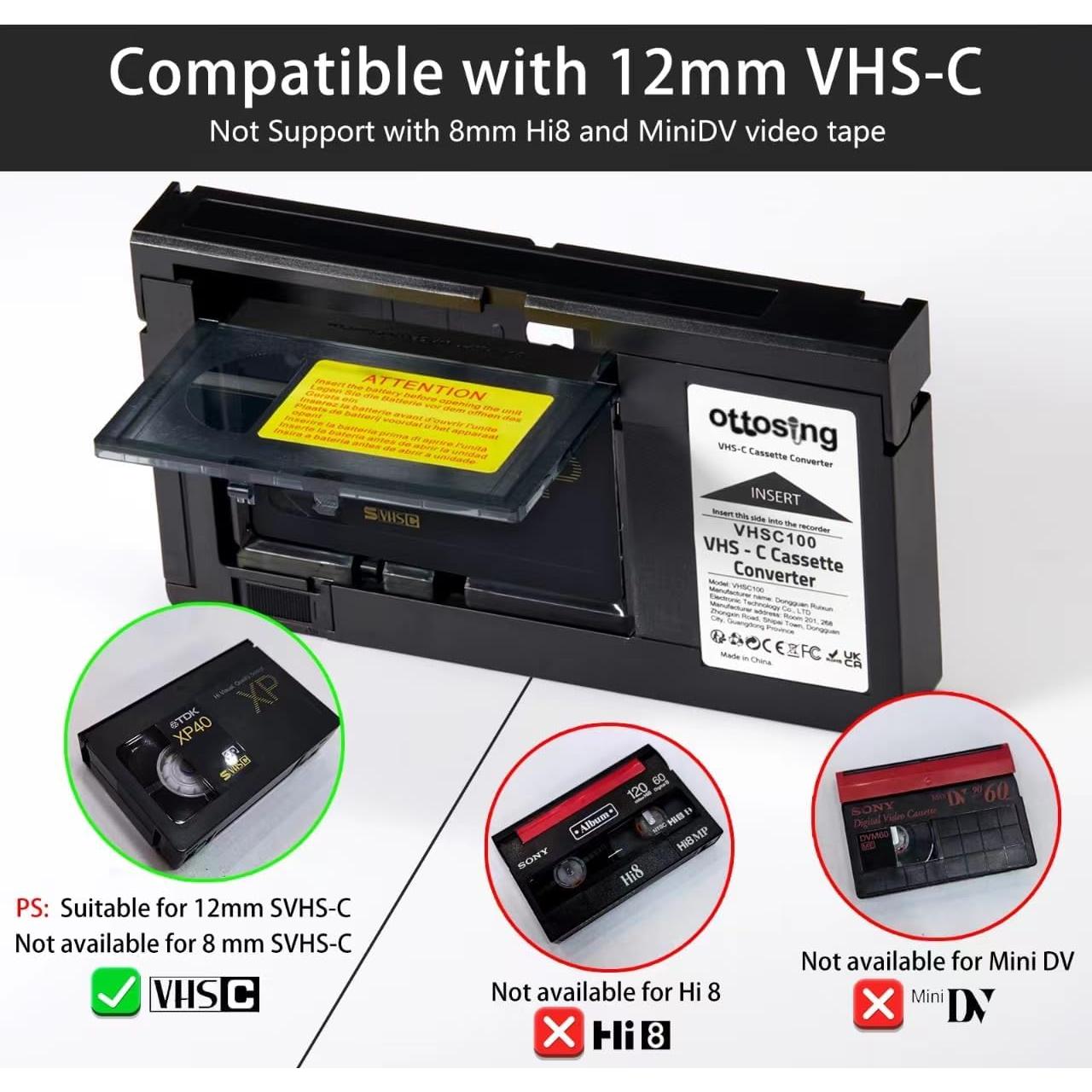 Adaptador VHS-C a VHS Ottosing, convertidor motorizado 298g