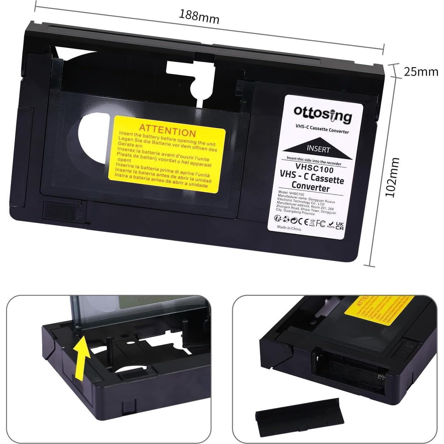 Adaptador VHS-C a VHS Ottosing, convertidor motorizado 298g