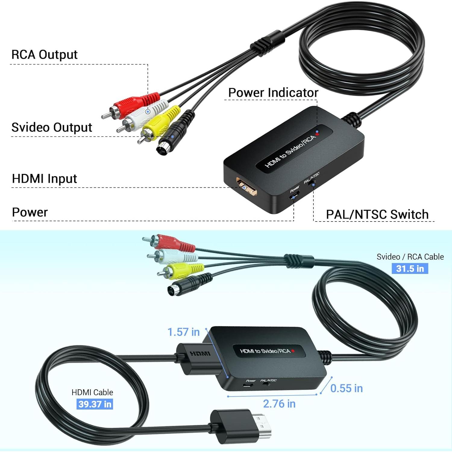 Convertidor HDMI a S-Video RCA 1080P TIXILINBI - Incluye cables