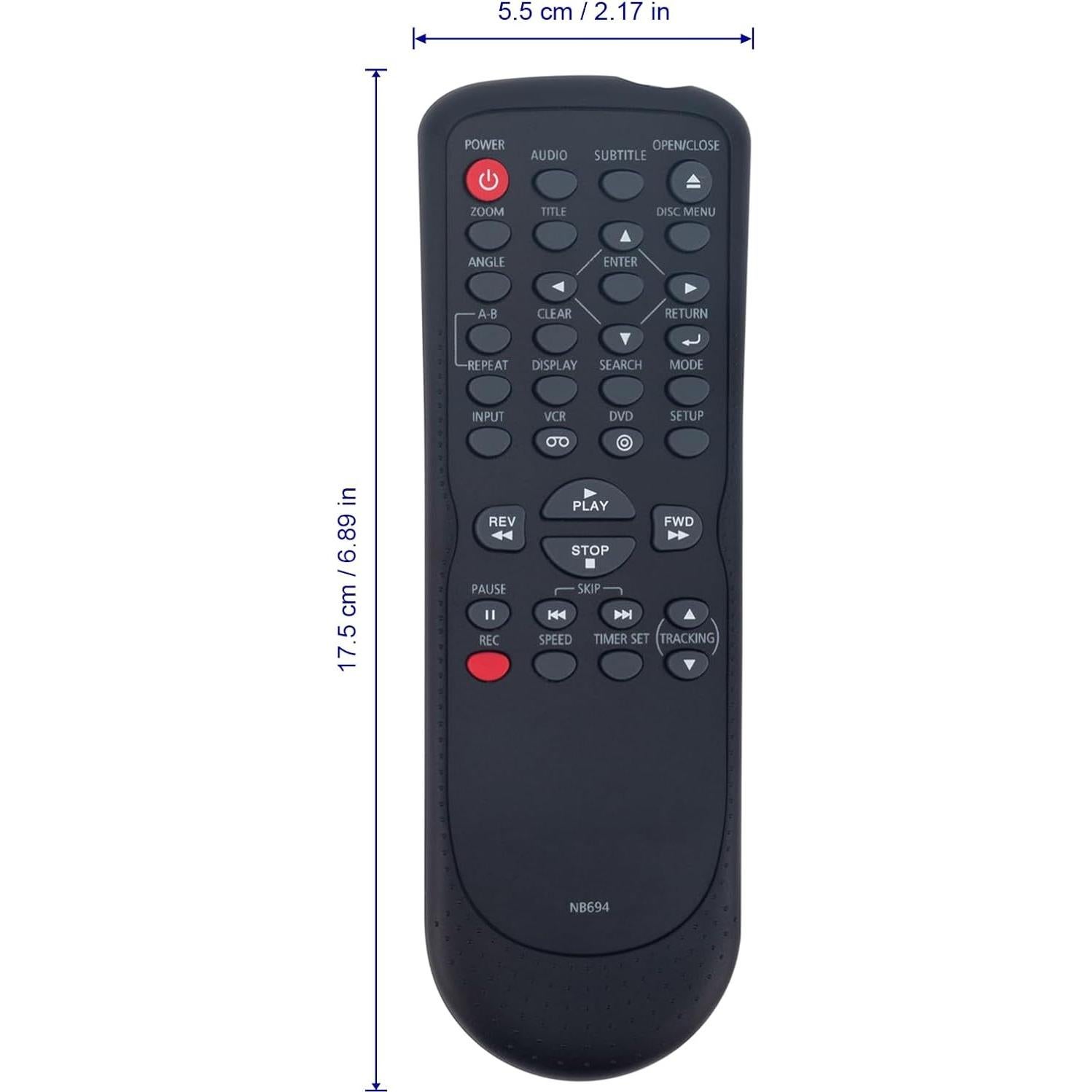 Control Remoto Reemplazo VCR AULCMEET NB694 Compatible Sanyo