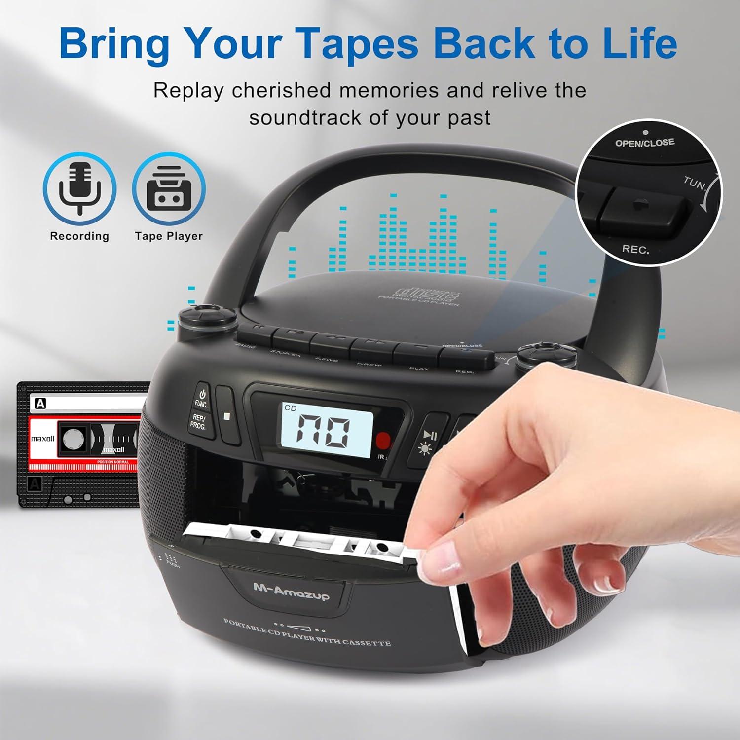 Reproductor Boombox Portátil M-Amazup V60098BT CD, Bluetooth, Radio