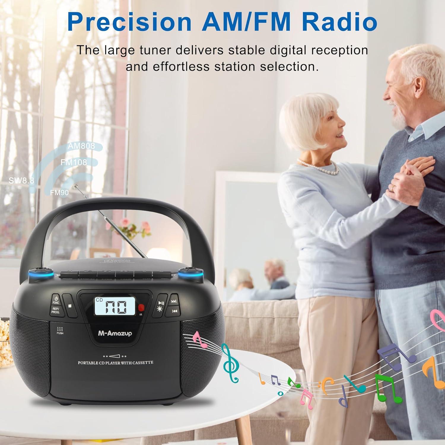 Reproductor Boombox Portátil M-Amazup V60098BT CD, Bluetooth, Radio