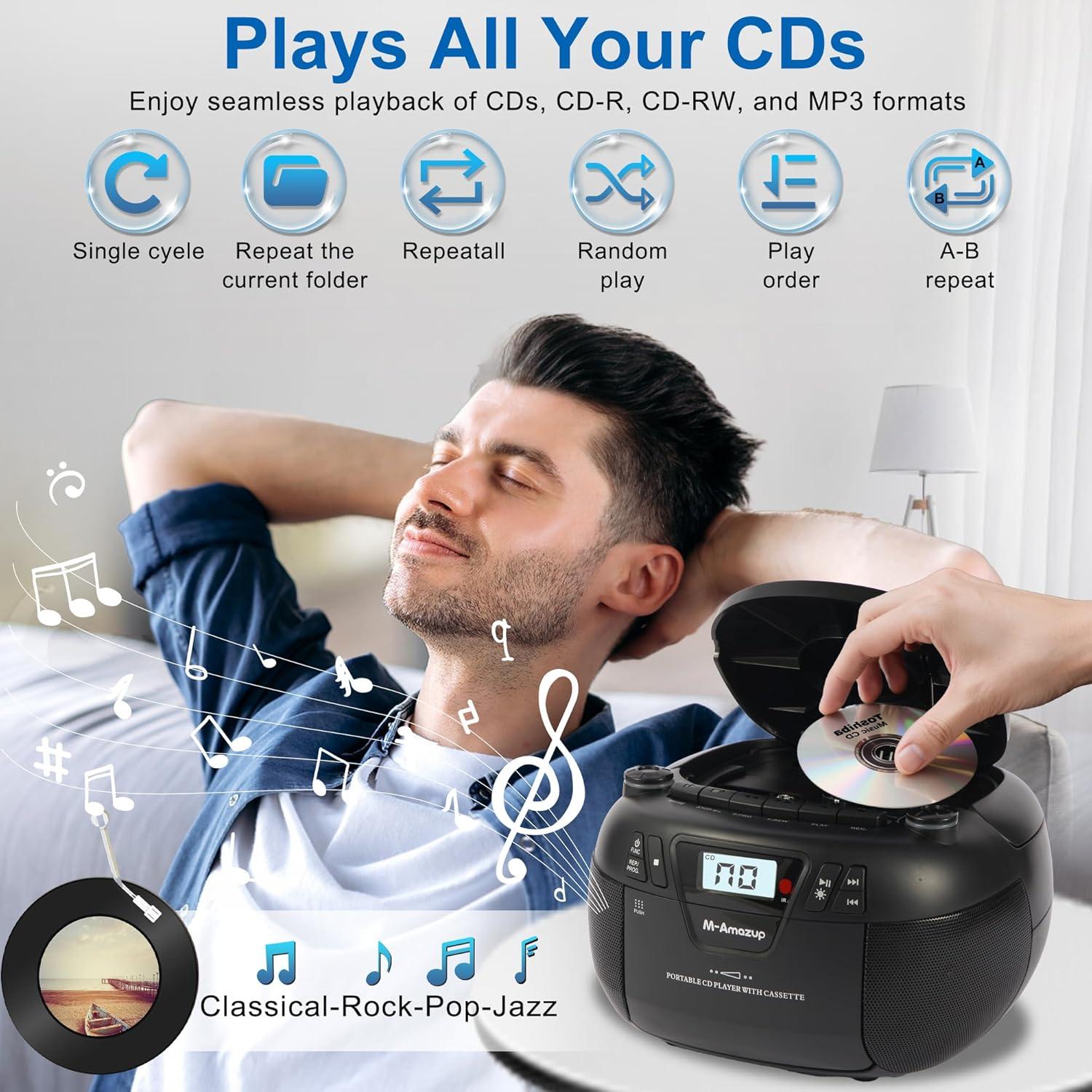 Reproductor Boombox Portátil M-Amazup V60098BT CD, Bluetooth, Radio