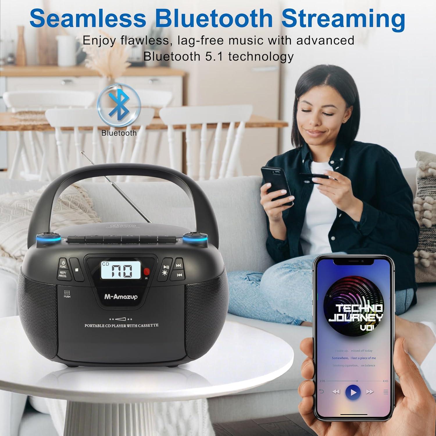 Reproductor Boombox Portátil M-Amazup V60098BT CD, Bluetooth, Radio