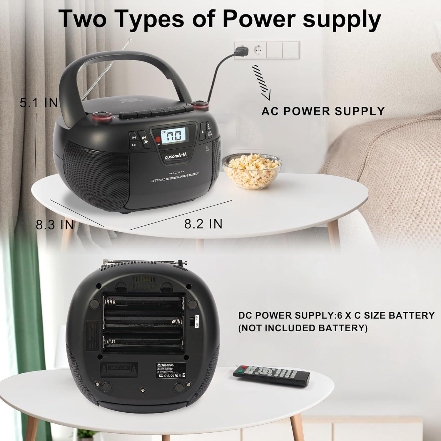 Reproductor Boombox Portátil M-Amazup V60098BT CD, Bluetooth, Radio