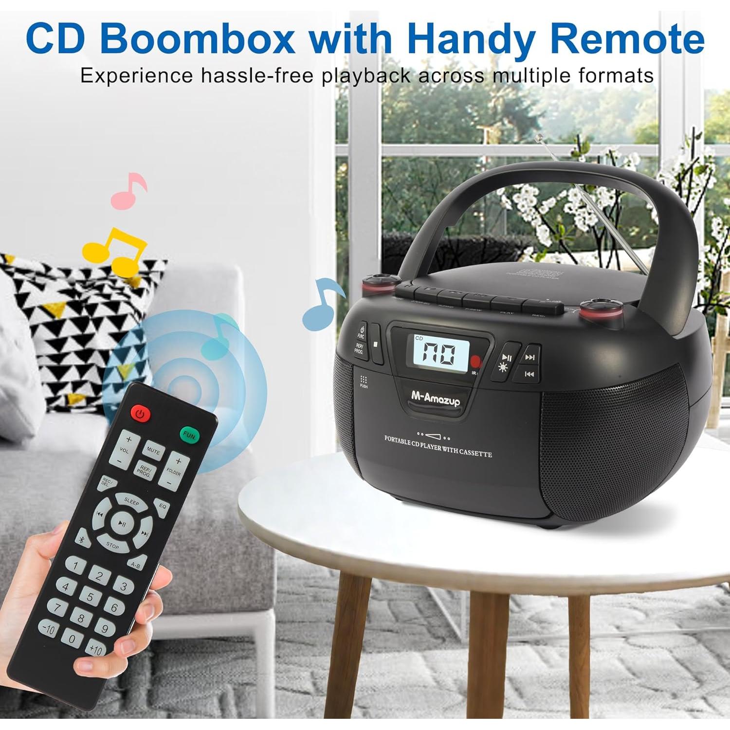 Reproductor Boombox Portátil M-Amazup V60098BT CD, Bluetooth, Radio