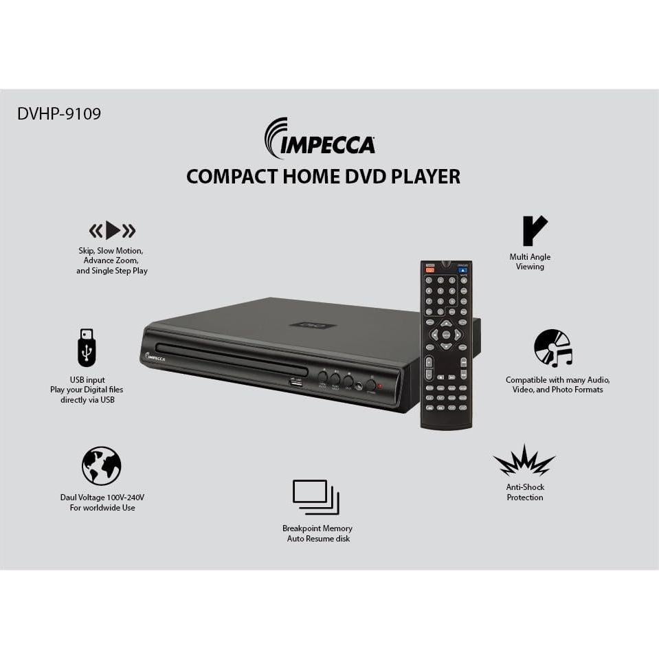 Reproductor de DVD Compacto Impecca DVHP-9109 USB Multi-Región