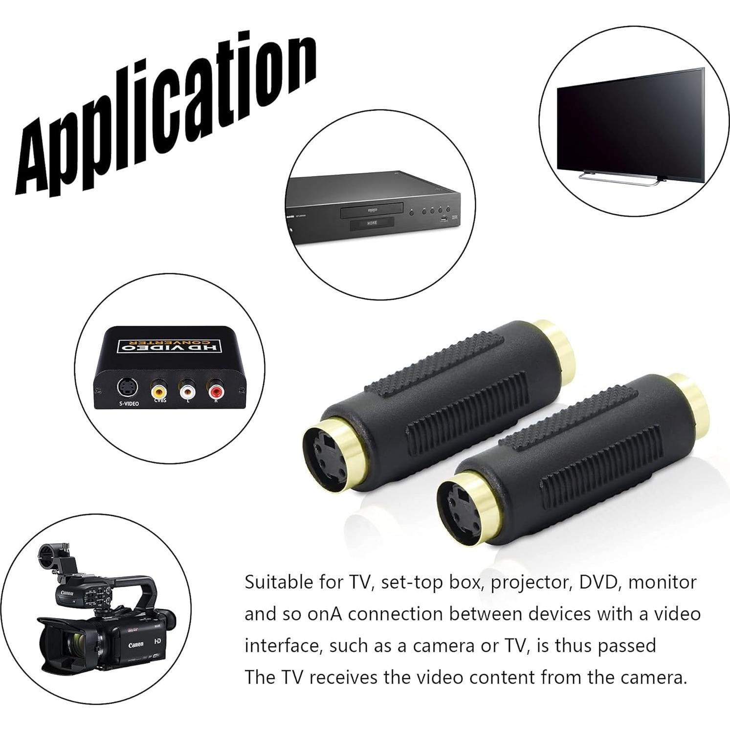 Adaptador S-Video Femenino a Femenino YACSEJAO 2Pack Conectores Dorados