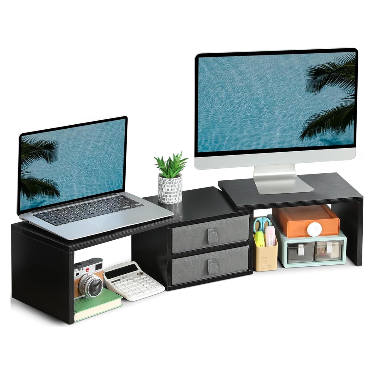 Soporte Doble Monitor TEAMIX Ajustable con 2 Cajones - Negro