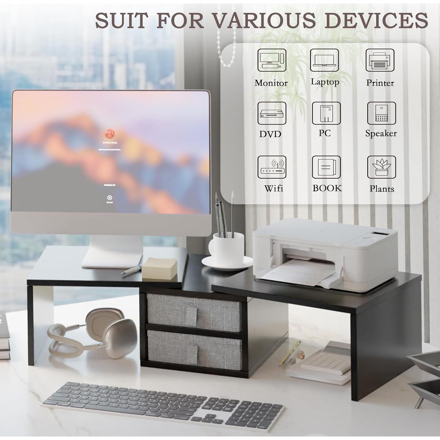 Soporte Doble Monitor TEAMIX Ajustable con 2 Cajones - Negro