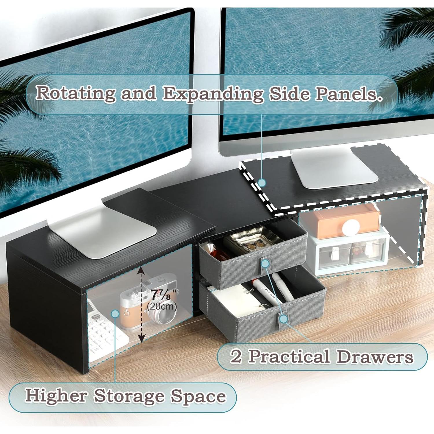 Soporte Doble Monitor TEAMIX Ajustable con 2 Cajones - Negro