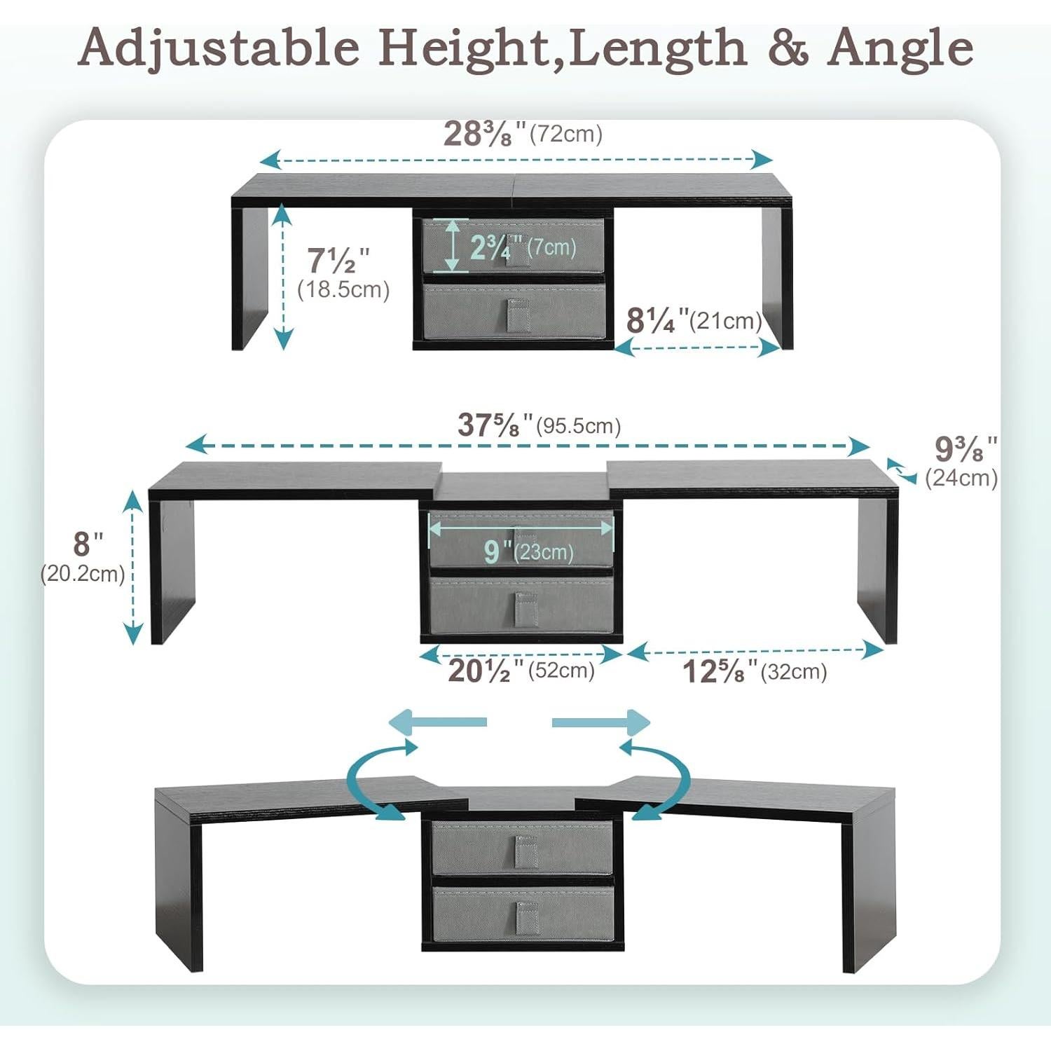 Soporte Doble Monitor TEAMIX Ajustable con 2 Cajones - Negro